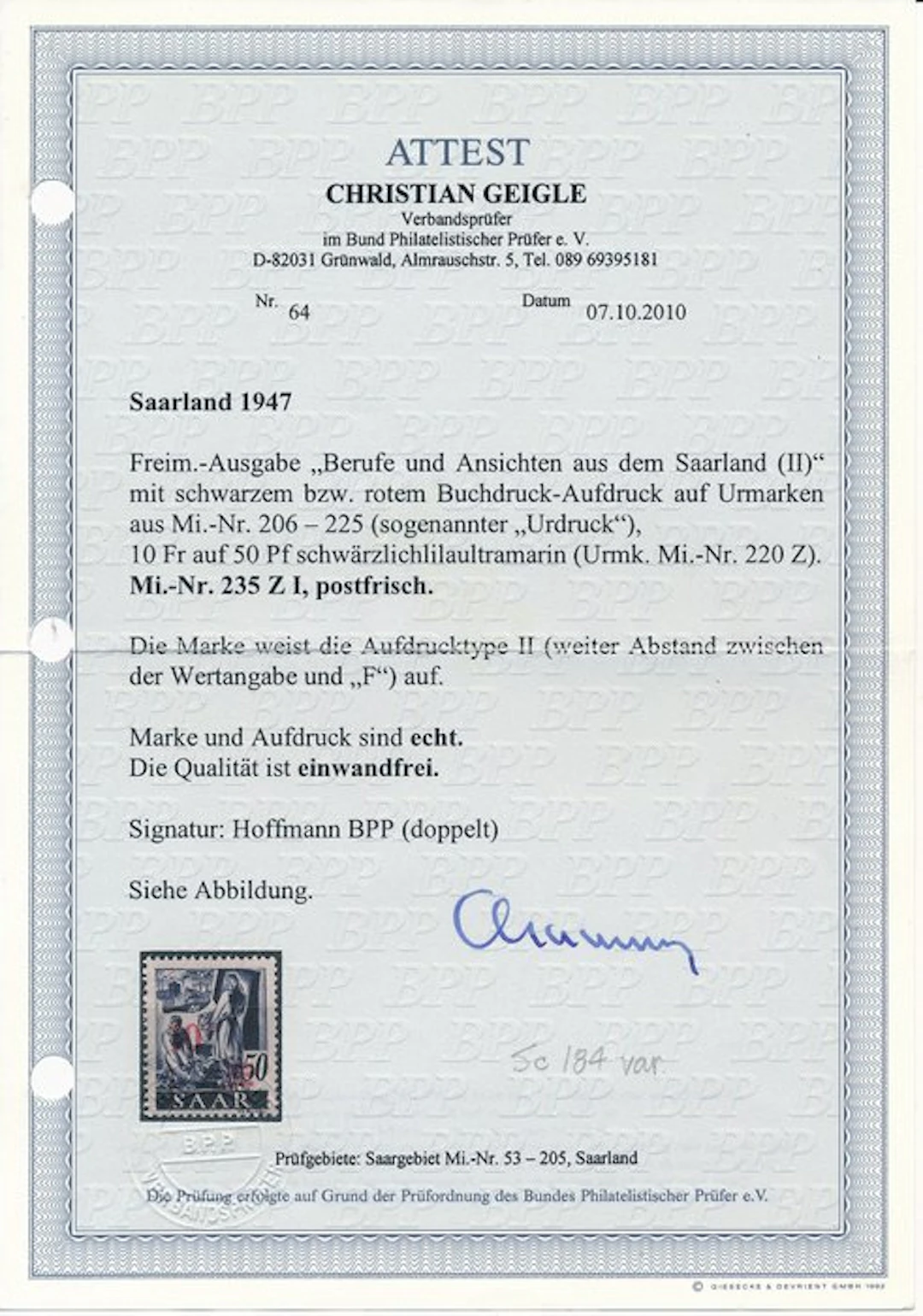 Saarland 1947 - Occupations and Views