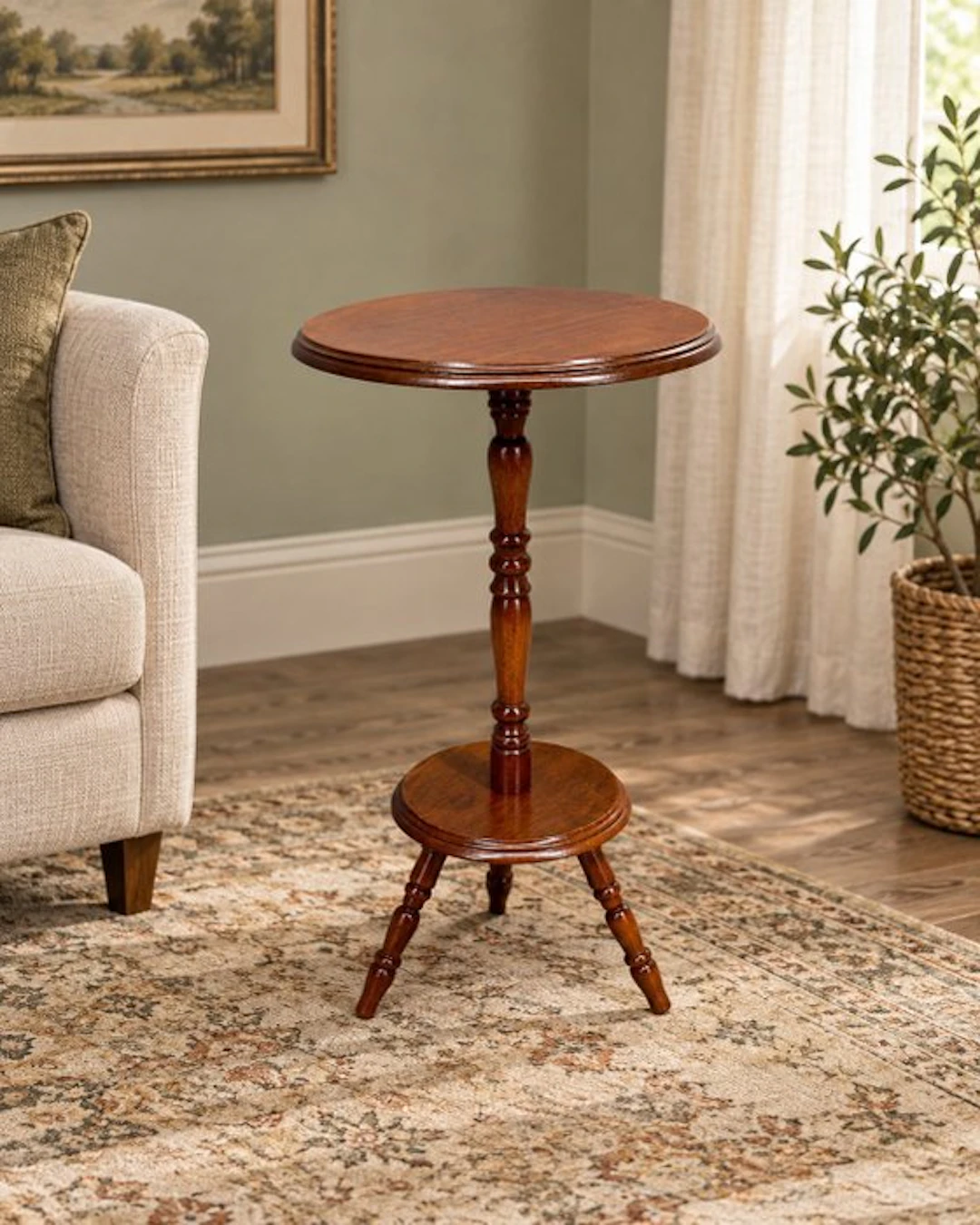 Sierlijke houten plantentafel – rond blad