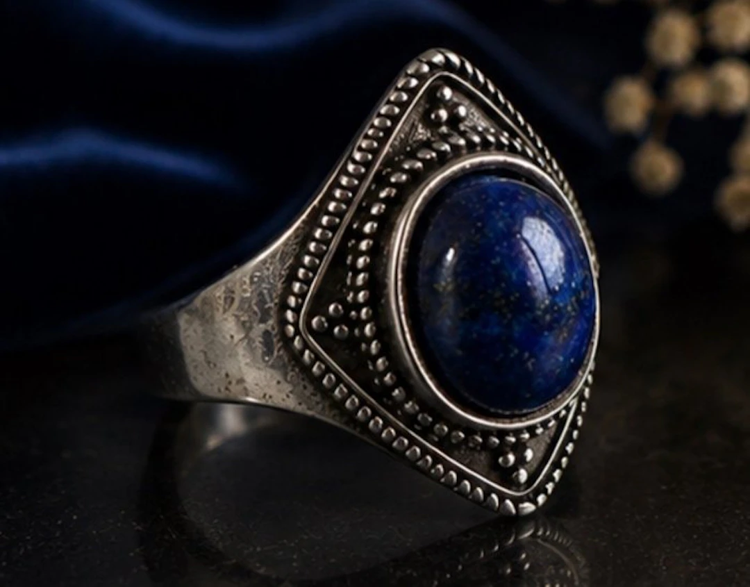 Vintage Templarium Freemasons Sterling Silver 925 Lapis Lazuli Ring - Ring