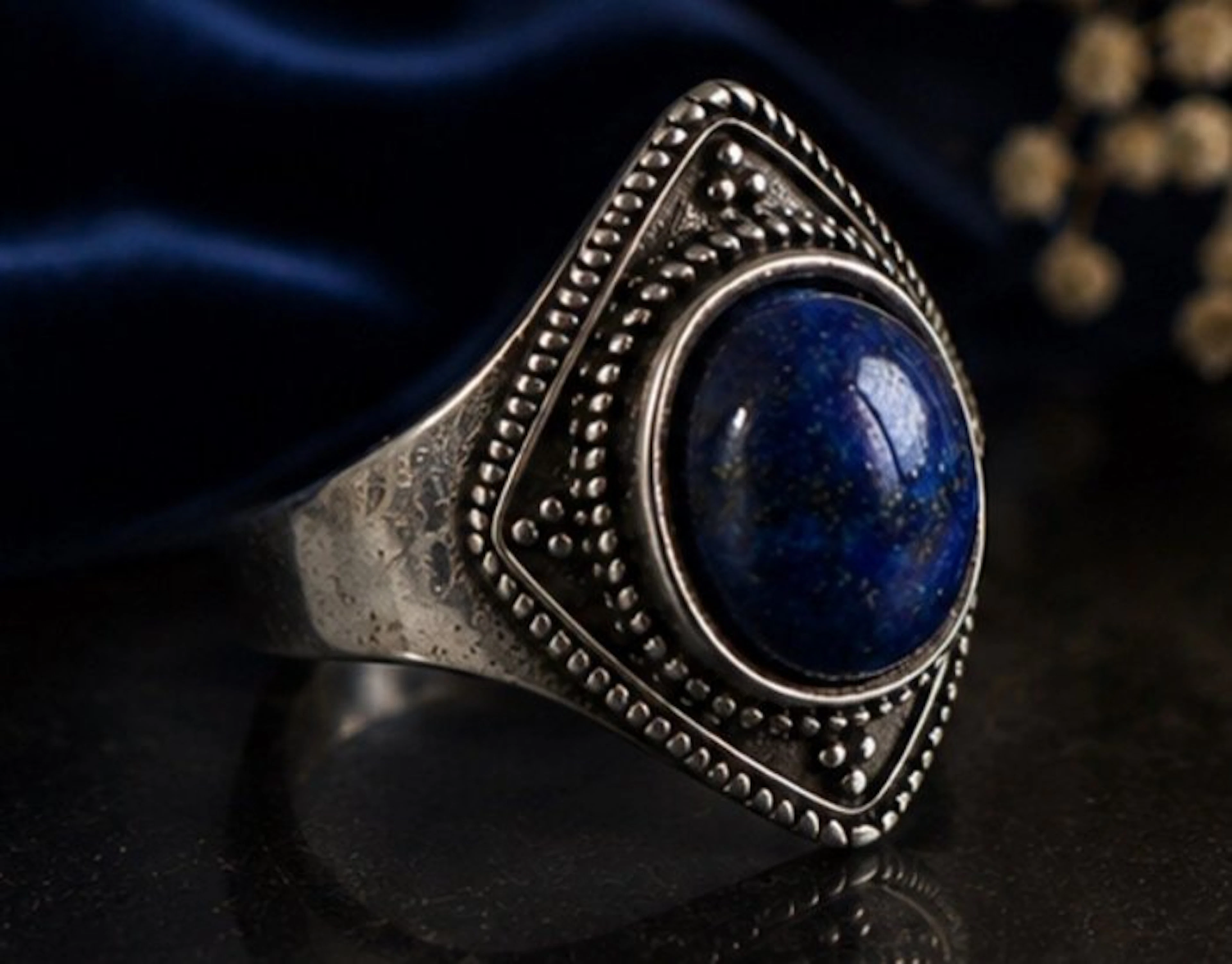 Vintage Templarium Freemasons Sterling Silver 925 Lapis Lazuli Ring - Ring