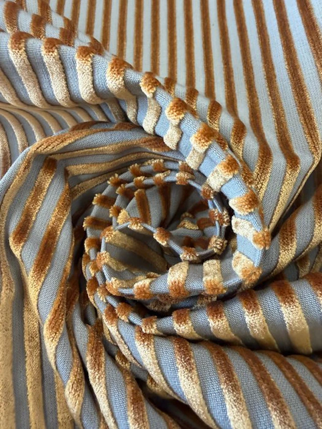 1802★Fine striped velvet fabric in grey and bronze-gold...