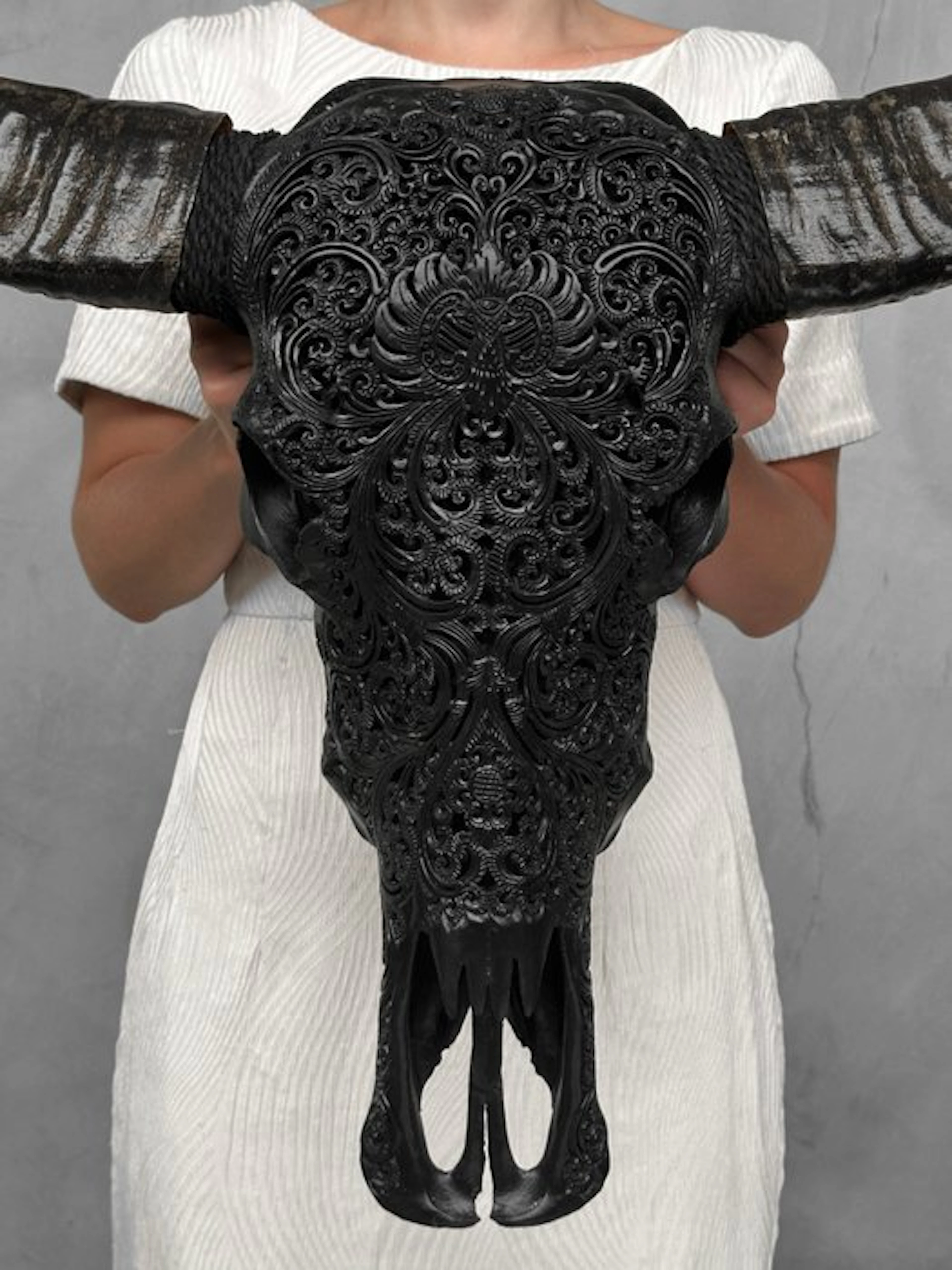 NO RESERVE PRICE - C - Large black hand carved Water...
