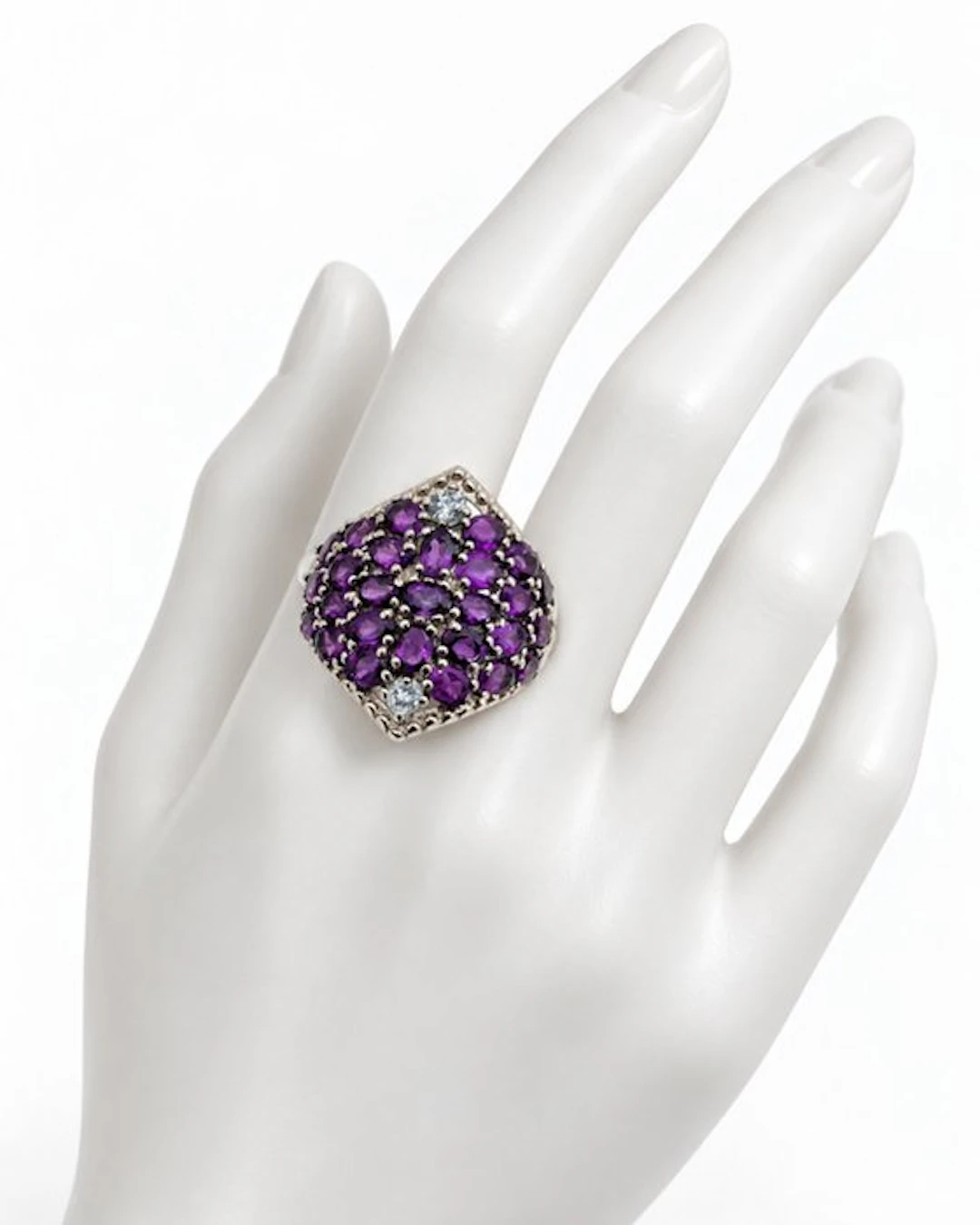 No reserve price - Ring Silver Aquamarine - Amethyst - 4.80 kt.