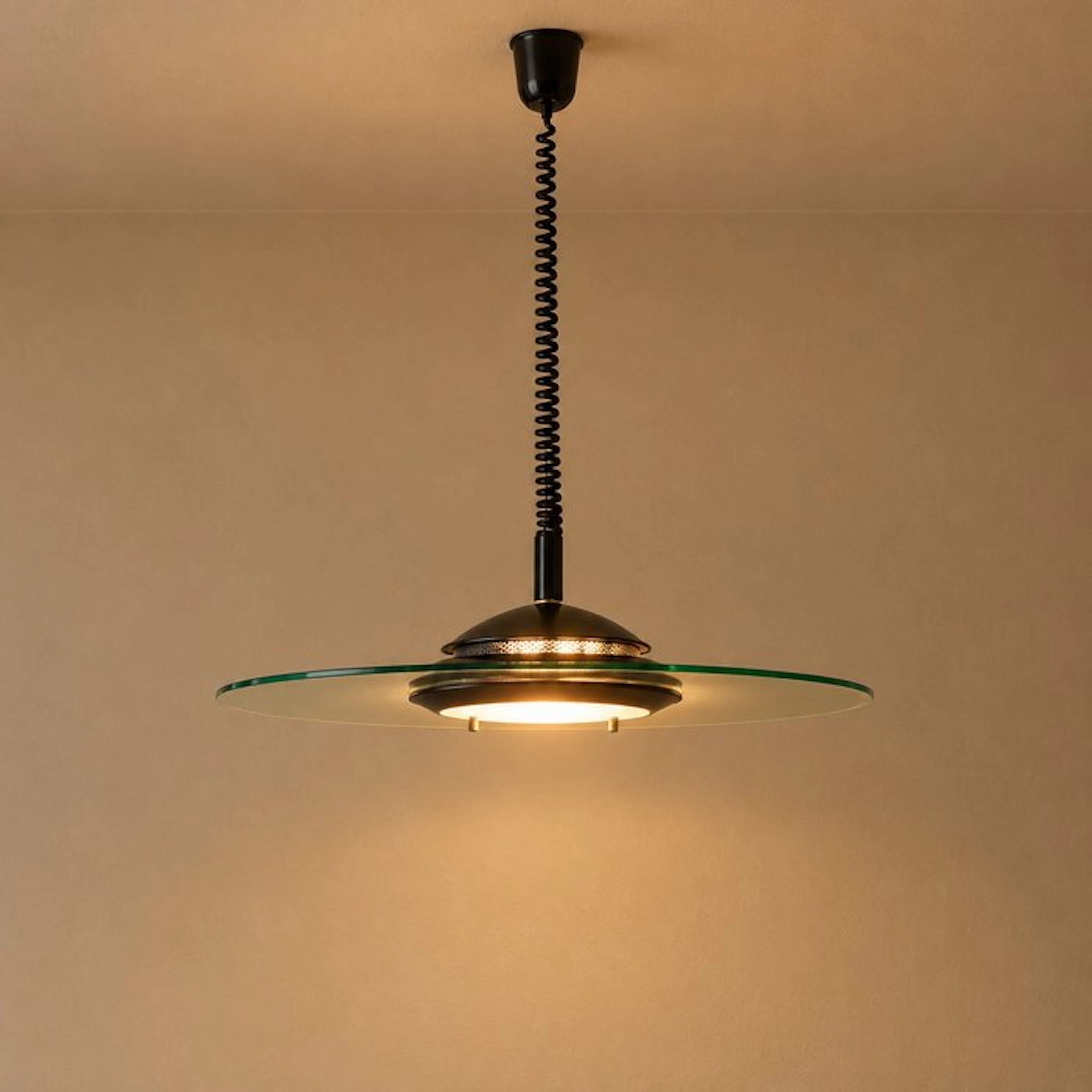 Disc lamp Vintage mid-century UFO pendant lamp – round glass disc - Aluminium