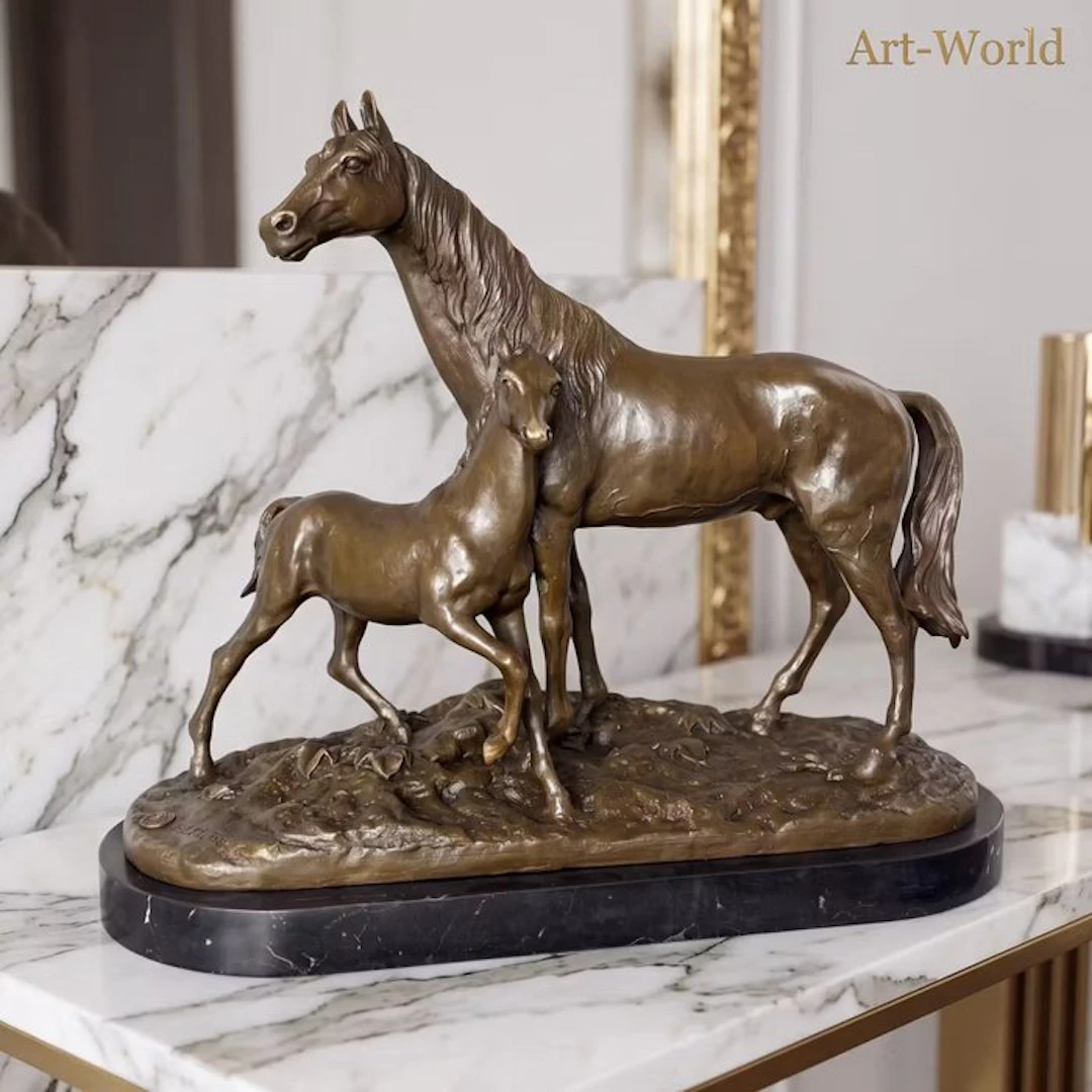Statue, Exclusief sculptuur van een paard met veulen 41...