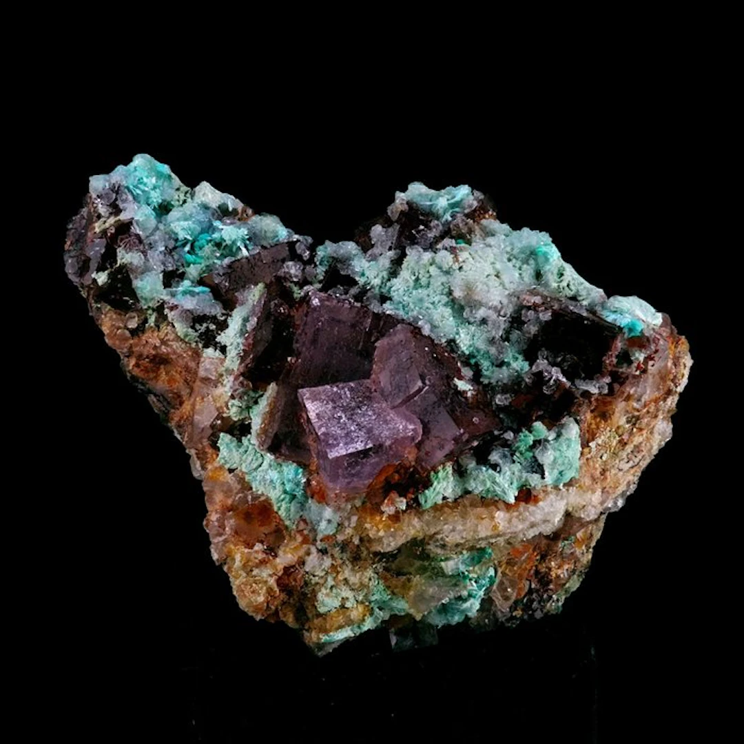 Fluorite on Aurichalcite - Is Murvonis Mine