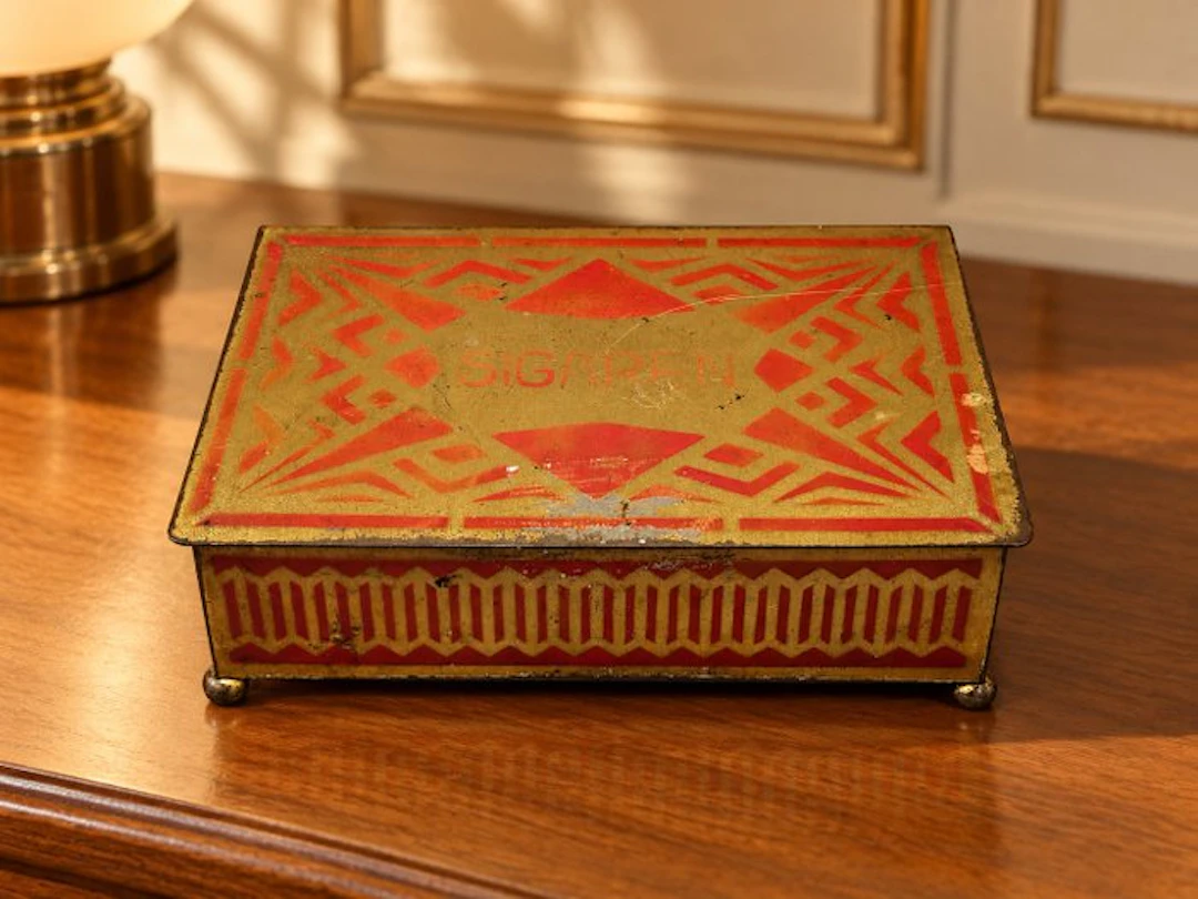 Cigar box - Metal, Wood - Art Deco cigar box