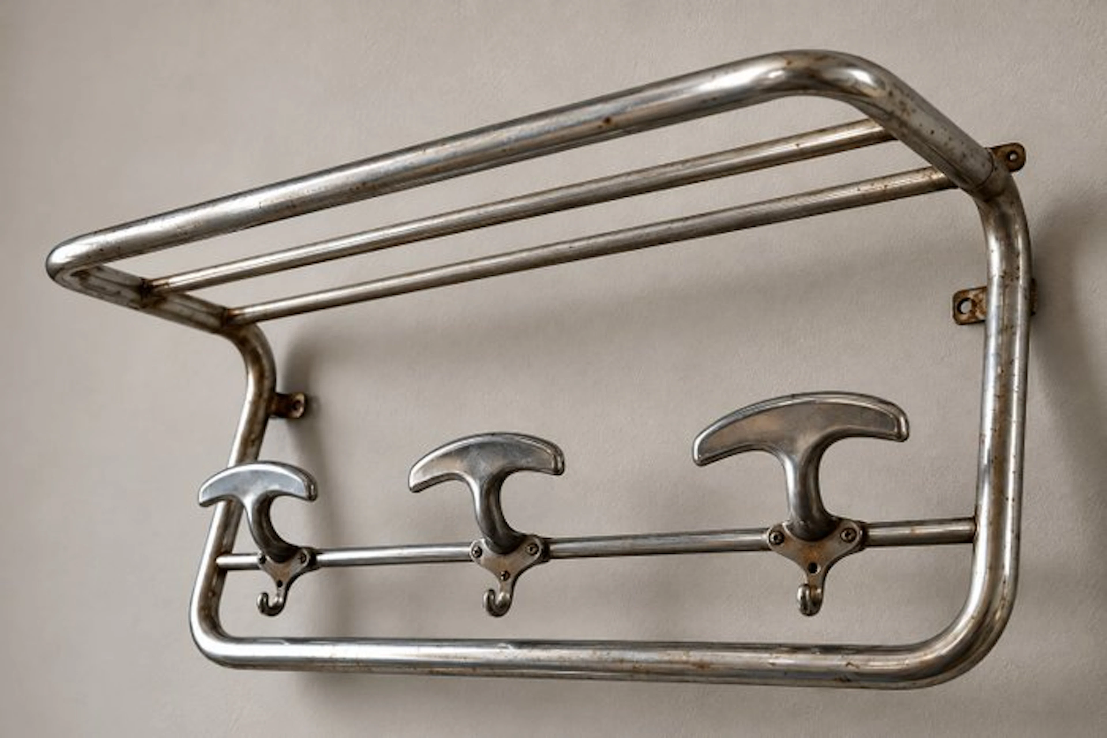 Bauhaus Style – German Industrial Wall Coat & Hat Rack –...