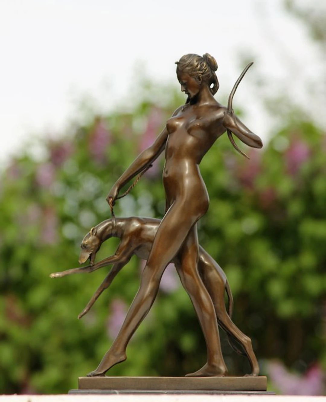 Statue, diana met windhond - 32 cm - bronze marble