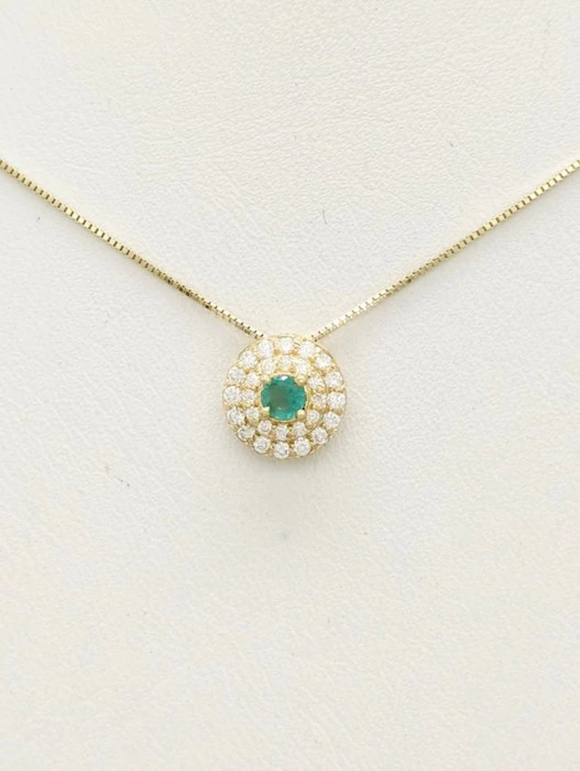 No reserve price - Necklace - 14 kt. Yellow gold Emerald - Diamond