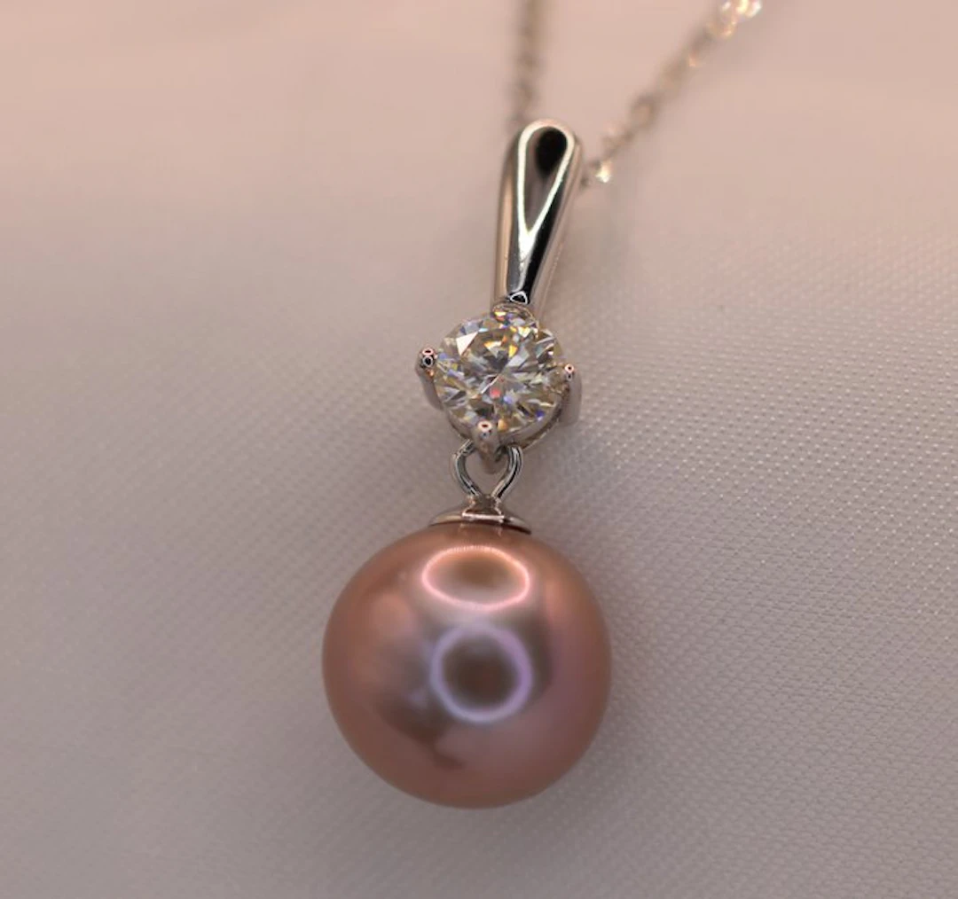 No reserve price - Necklace with pendant Silver Pearl - Purple Pearl