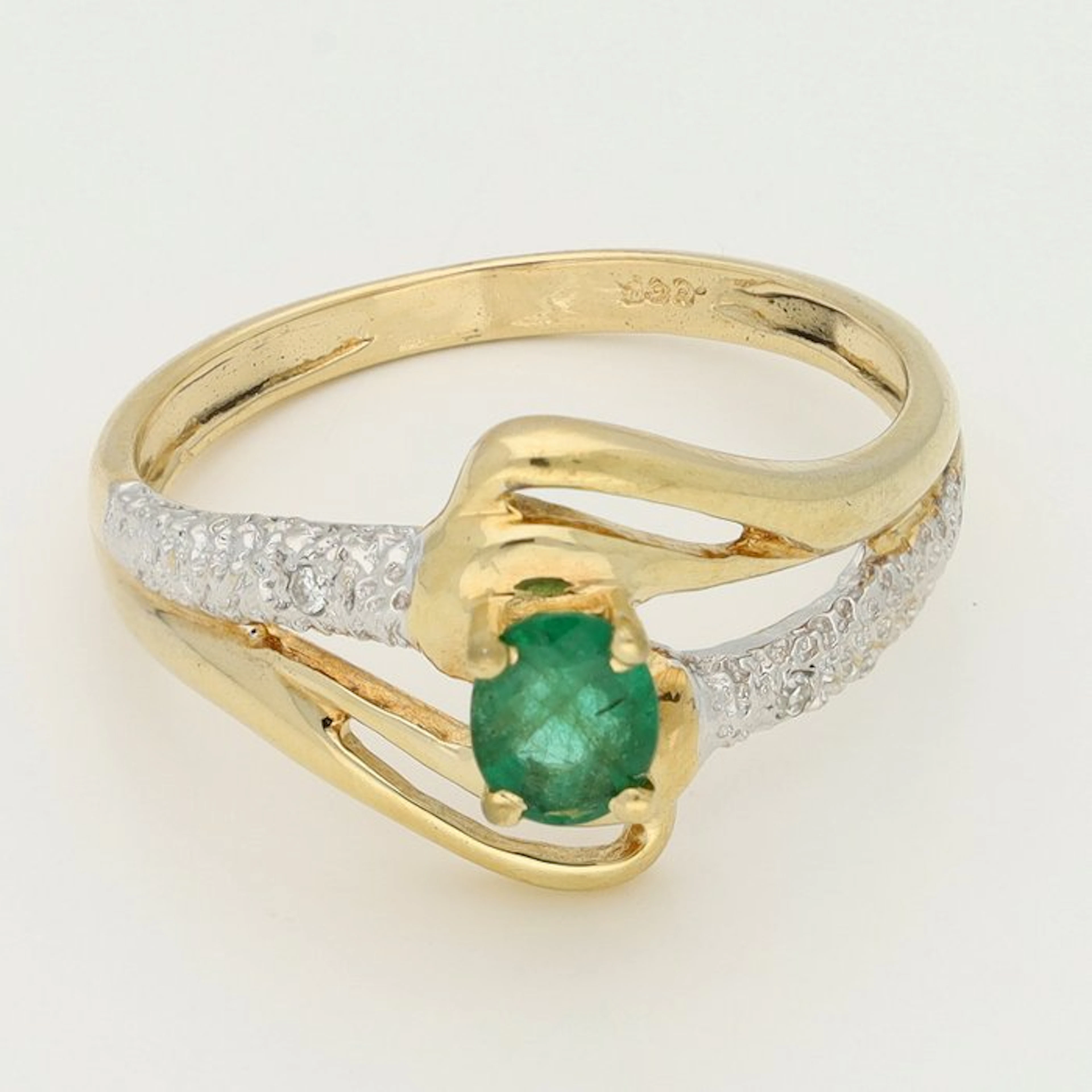 Ring - 18 kt. Yellow gold, White gold - Diamond - Emerald