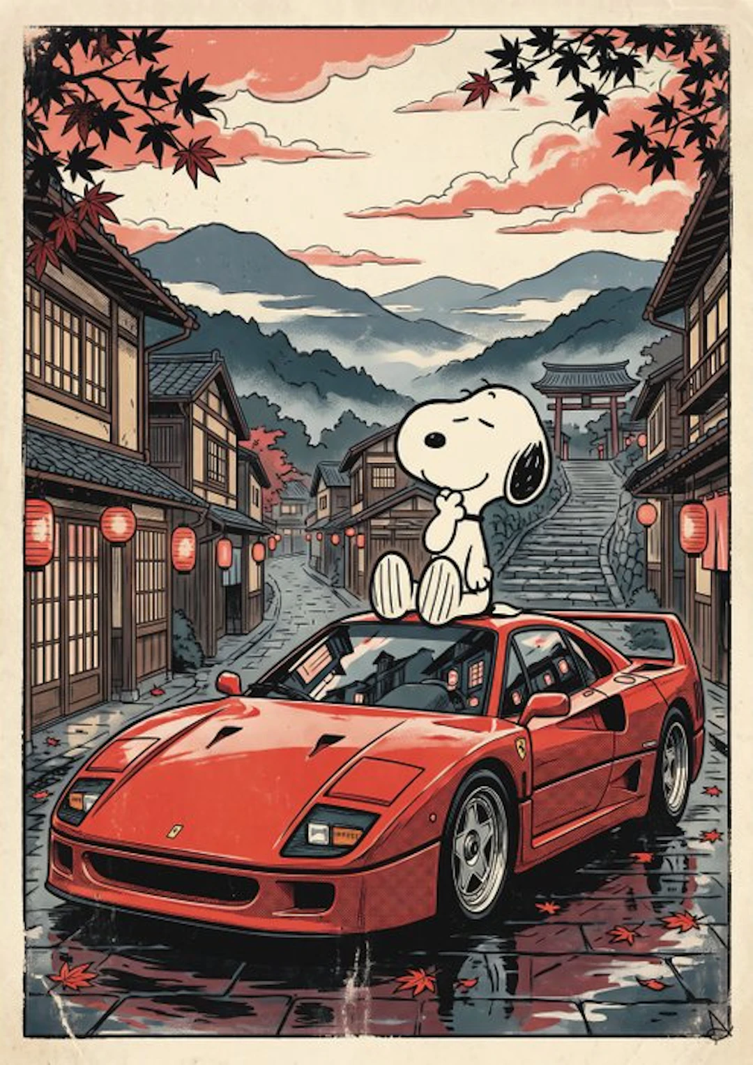 ANDSAL - Snoopy & Ferrari F 40 Contemporary Japanese-style art Limited Edition
