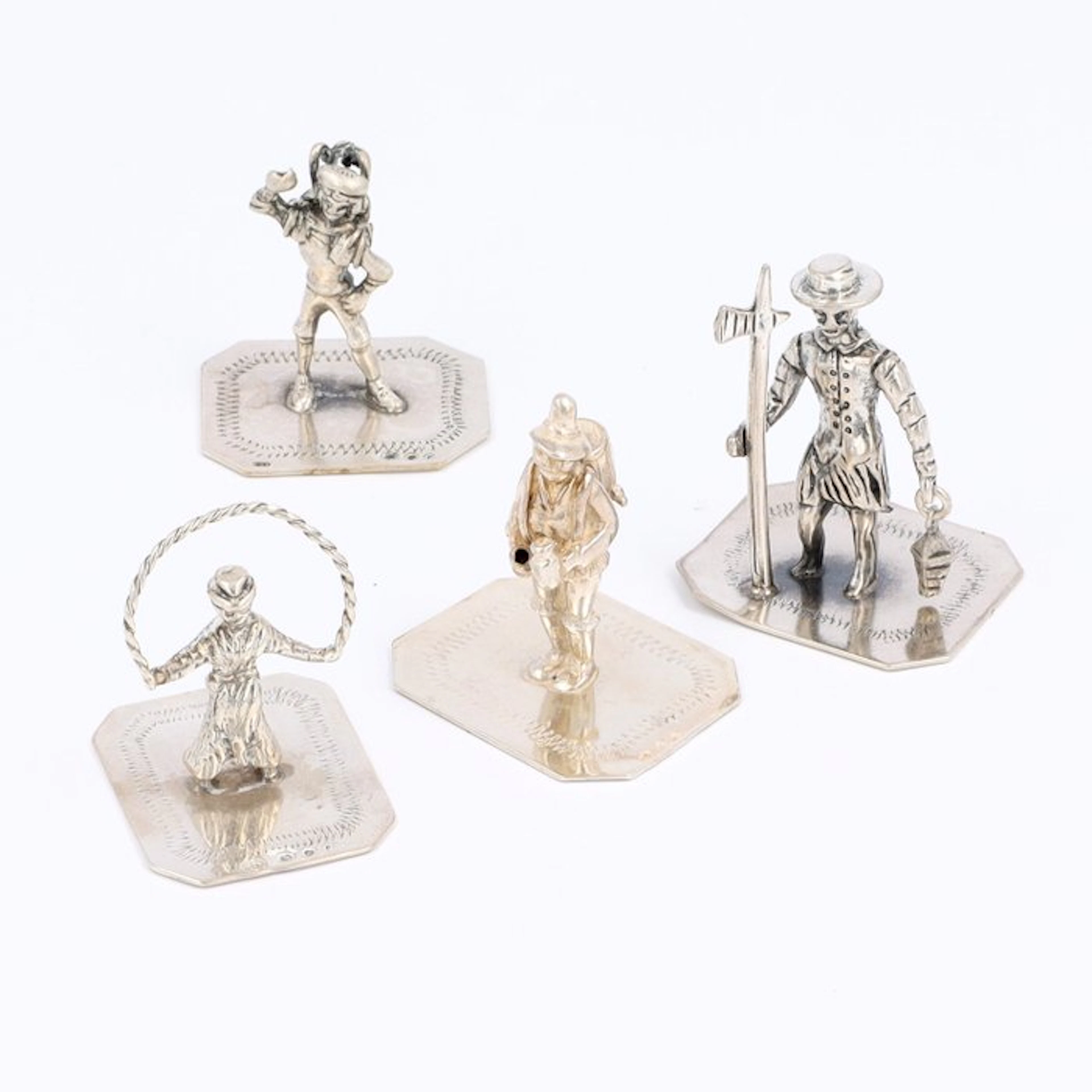 C.A. Stout o.a. Paraplu verkoper, touwtje springen - Figurine (4) - .835 silver