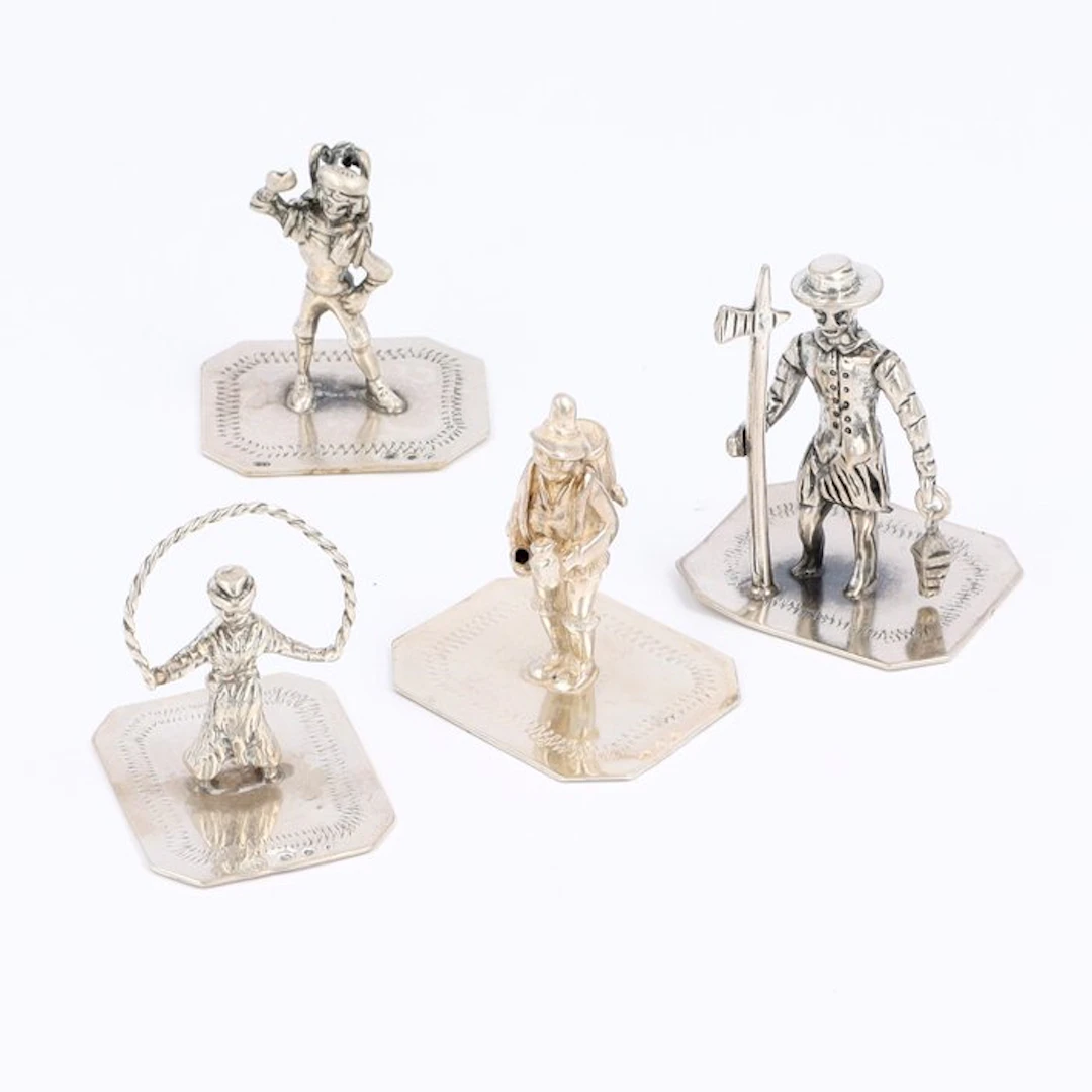 C.A. Stout o.a. Paraplu verkoper, touwtje springen - Figurine (4) - .835 silver