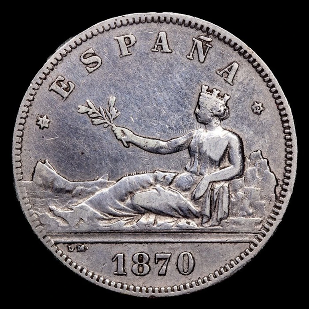 Spain. Gobierno Provisional. 2 Pesetas 1870*73 DEM (No reserve price)