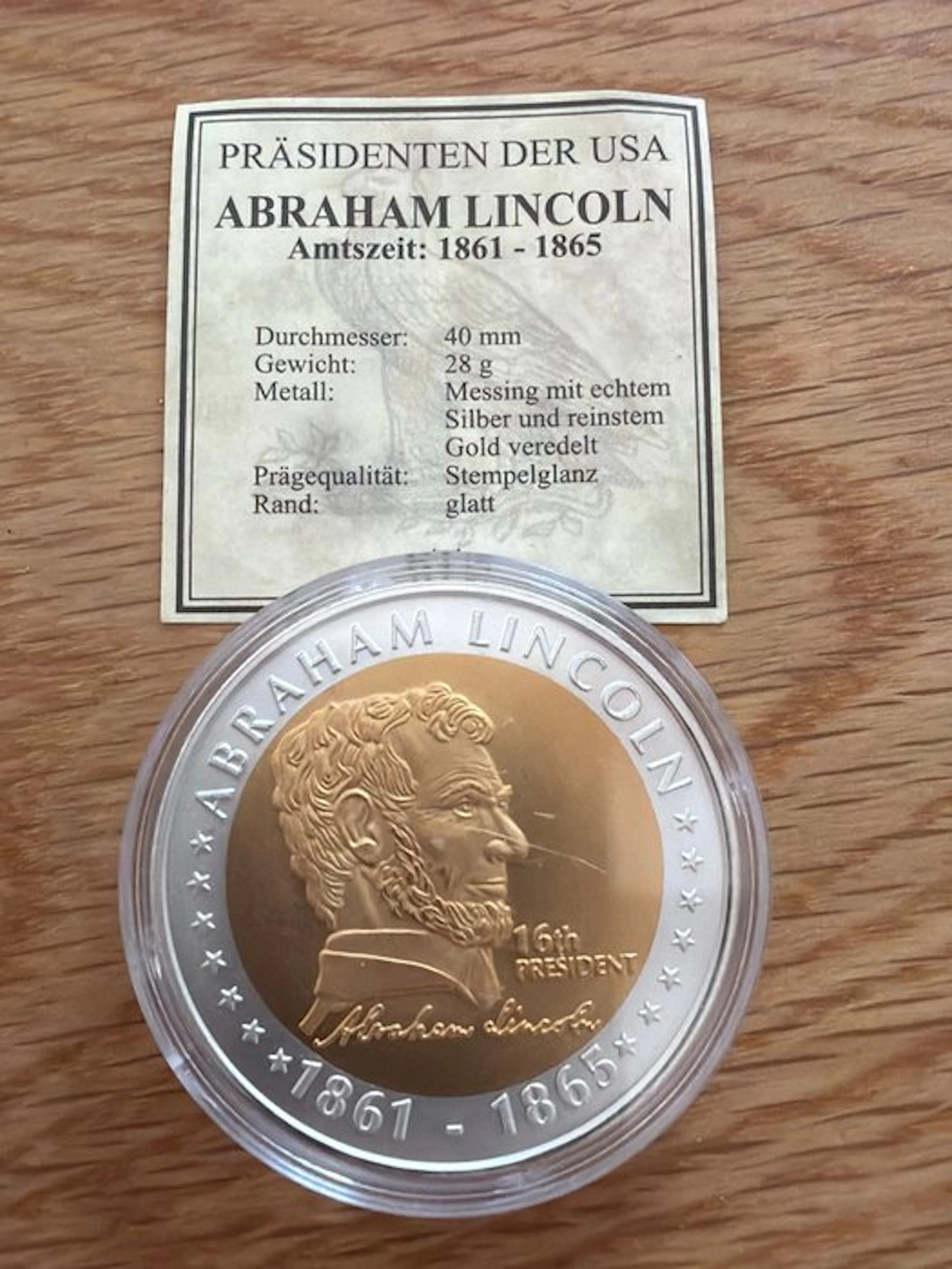 United States. Abraham Lincoln 28g mit CoA (No reserve price)