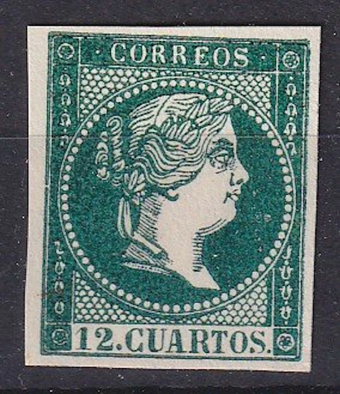 Spain 1855 - Not issued Queen Elizabeth II - Bluish-green...