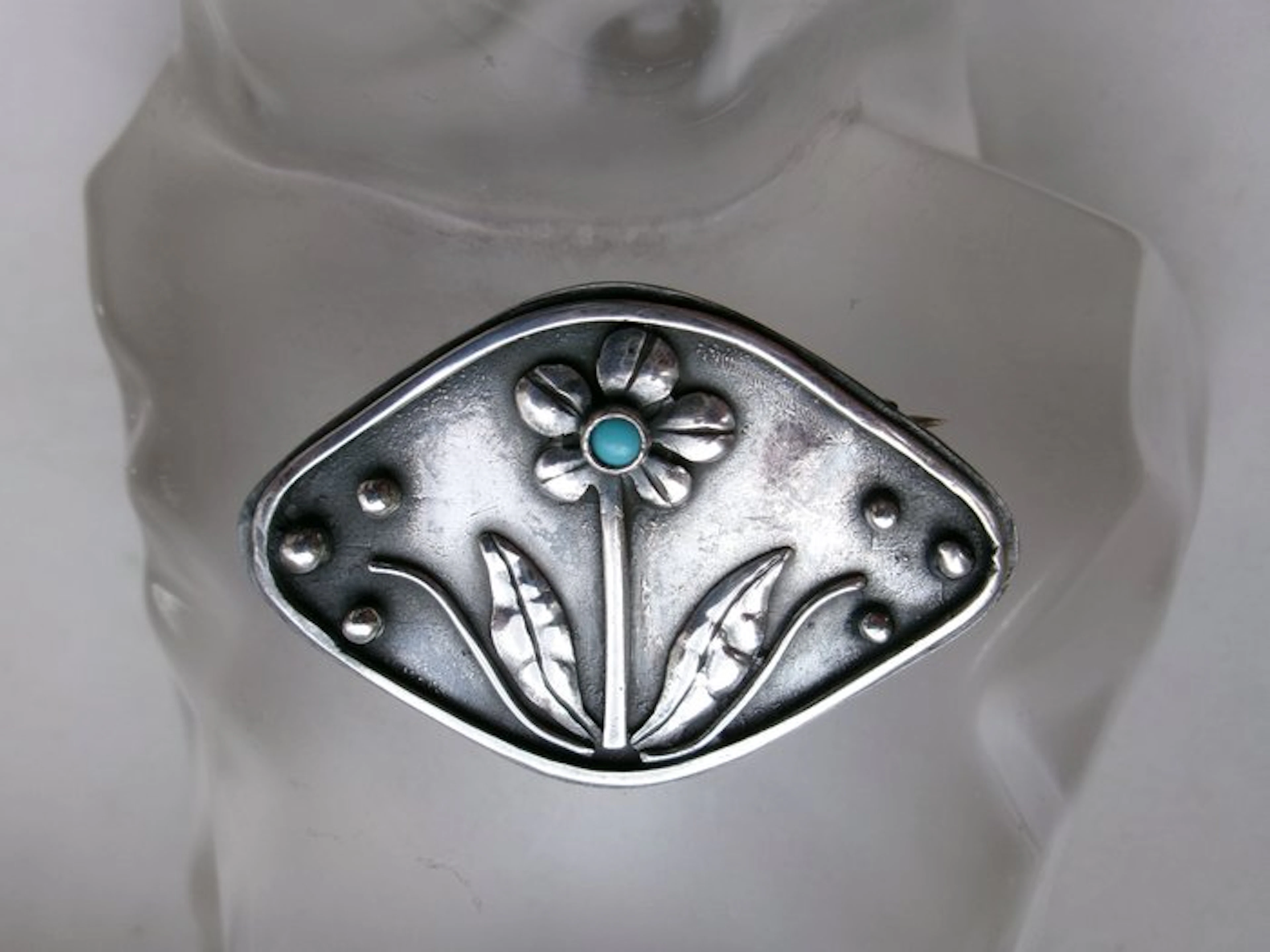 Silver, Turquoise - Brooch - Art Nouveau Style