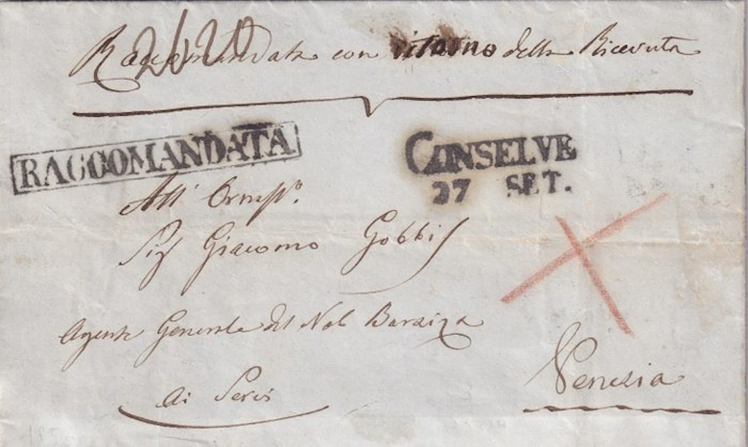 Italian Ancient States - Lombardo Veneto - Registered from Conselve to Venice