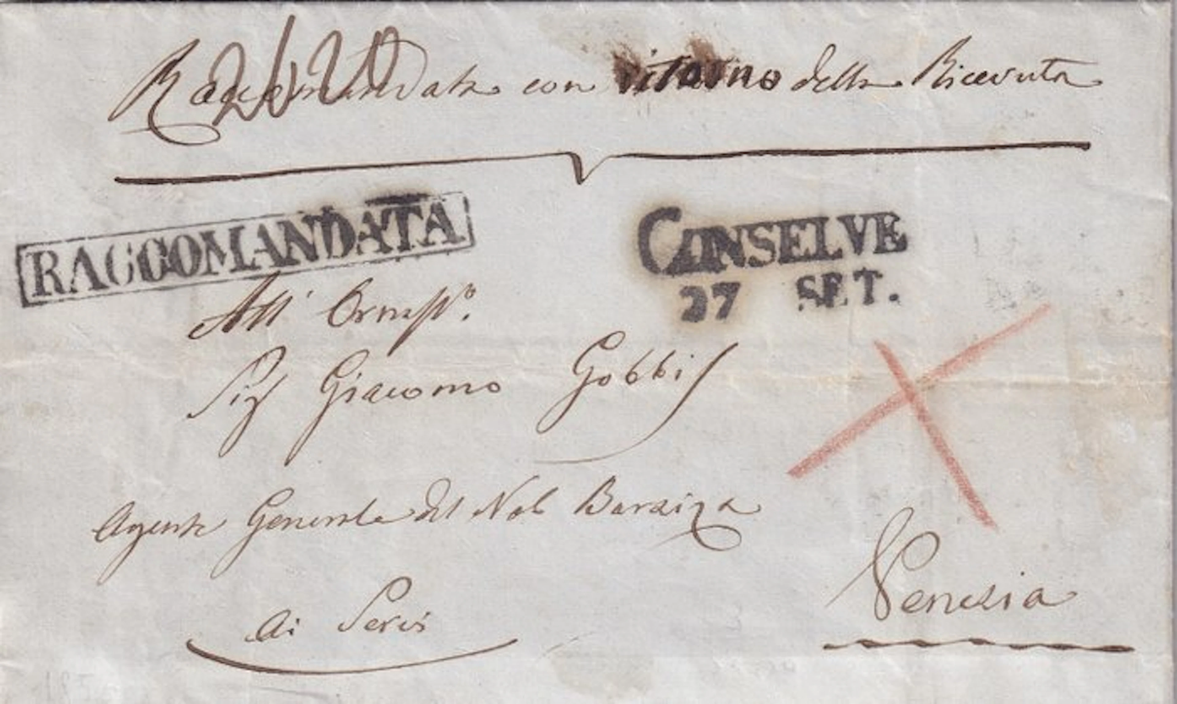 Italian Ancient States - Lombardo Veneto - Registered from Conselve to Venice