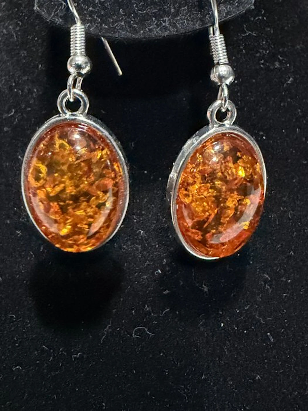 Amber Teardrop 925 Silver Dangle Earrings - Amber (No reserve price)