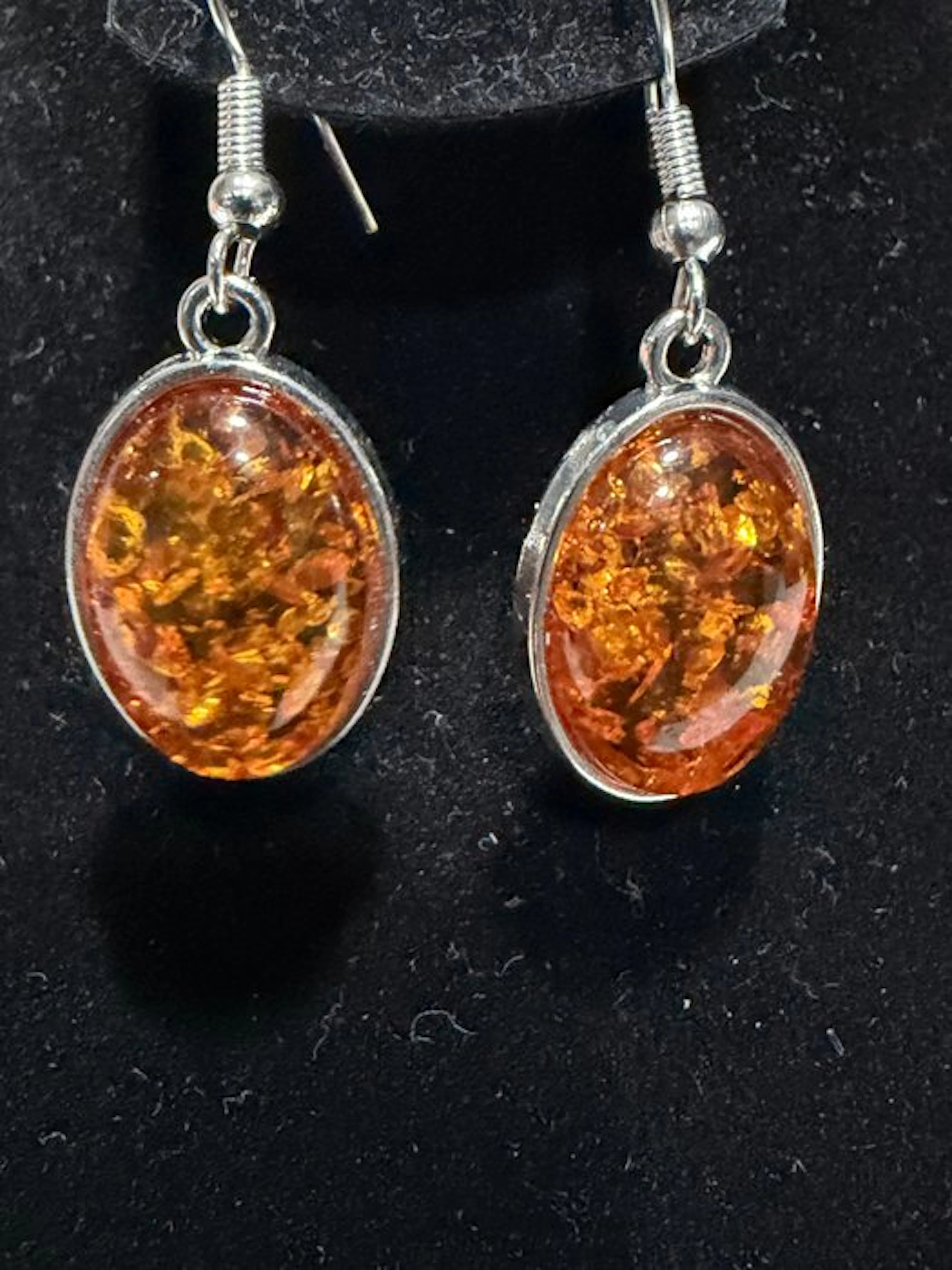 Amber Teardrop 925 Silver Dangle Earrings - Amber (No reserve price)