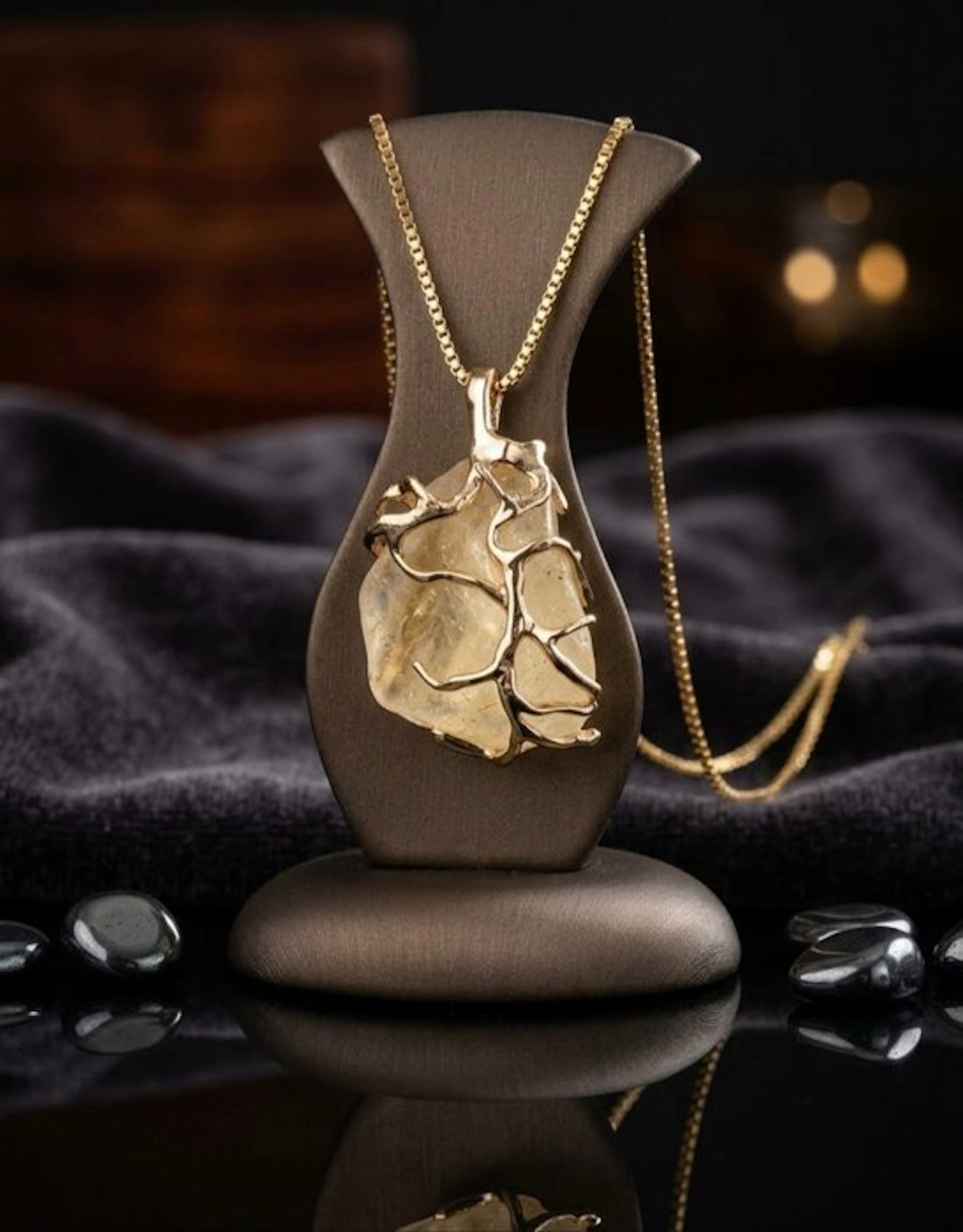 Gold-plated - Pendant - Impactite Libyan Glass