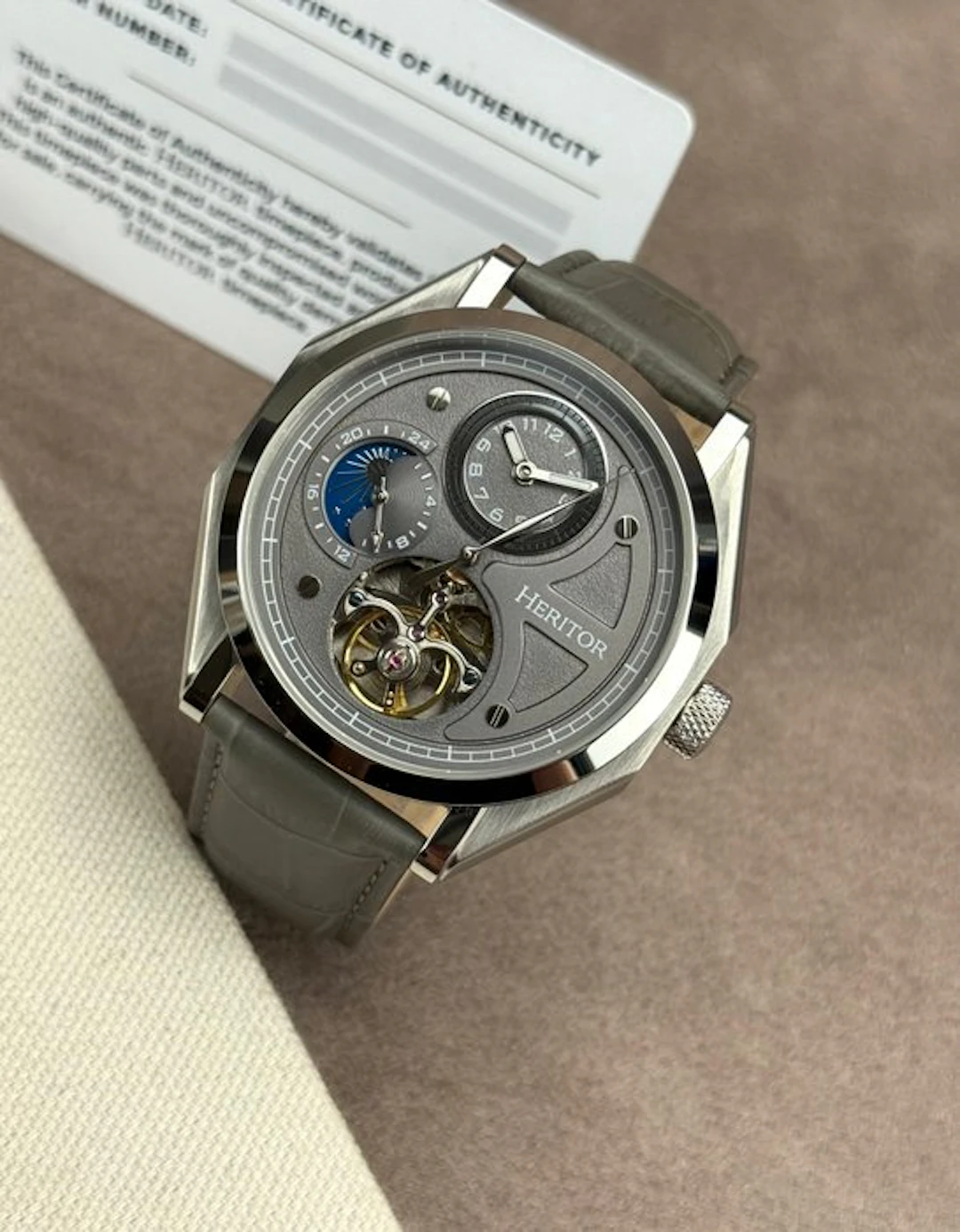 Heritor - Antoni Automatic Open Heart - Silver/Grey - No...