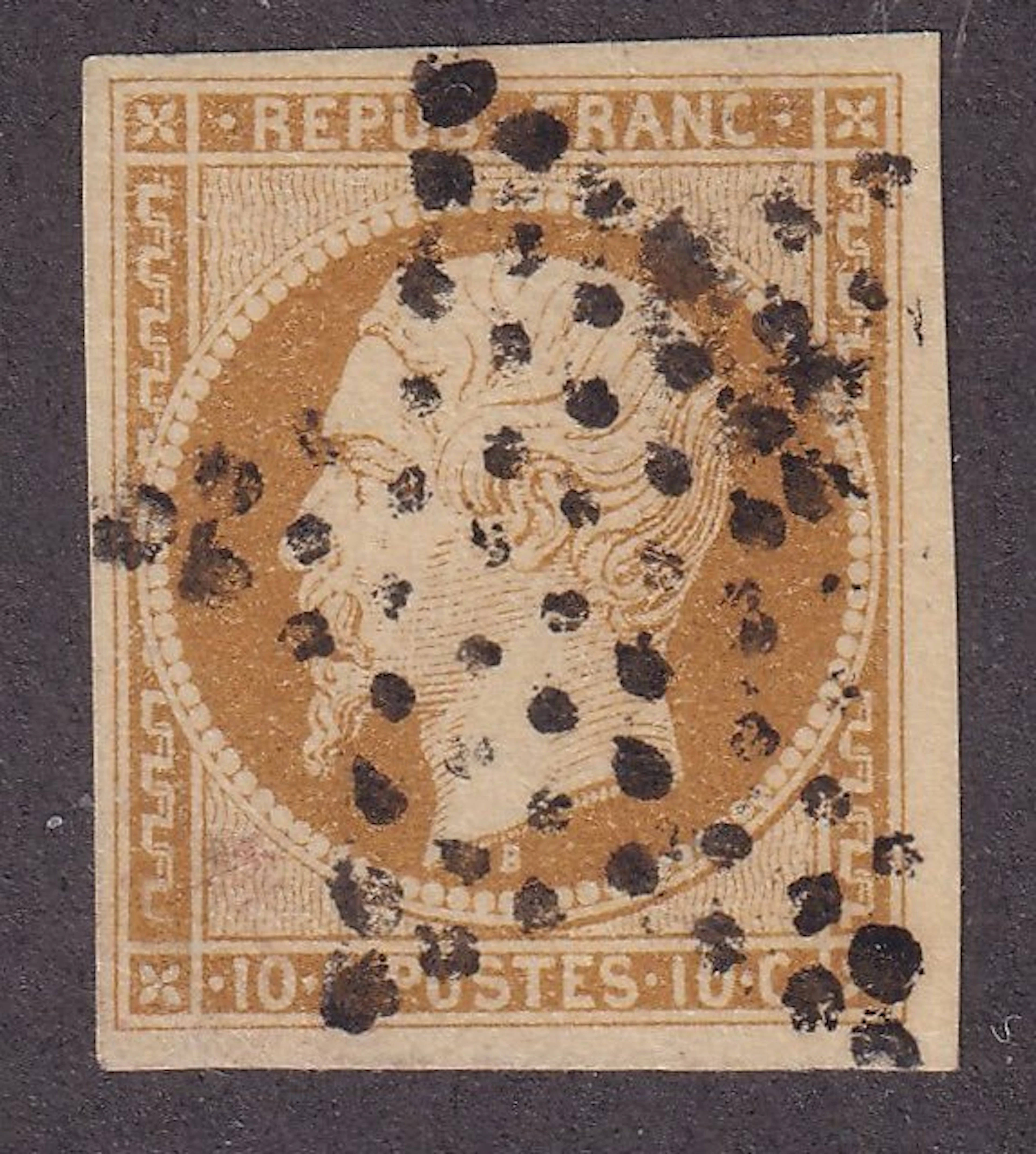 France - 10c bistre - signed - TTB - Yvert n°9