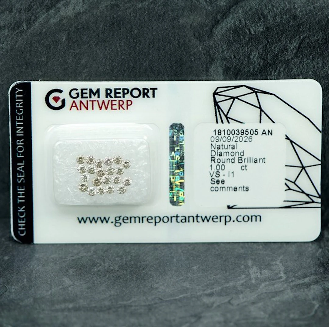 21 pcs Diamond (Natural) - 1.00 ct - Round - VS1, I1 - Gem Report Antwerp (GRA)