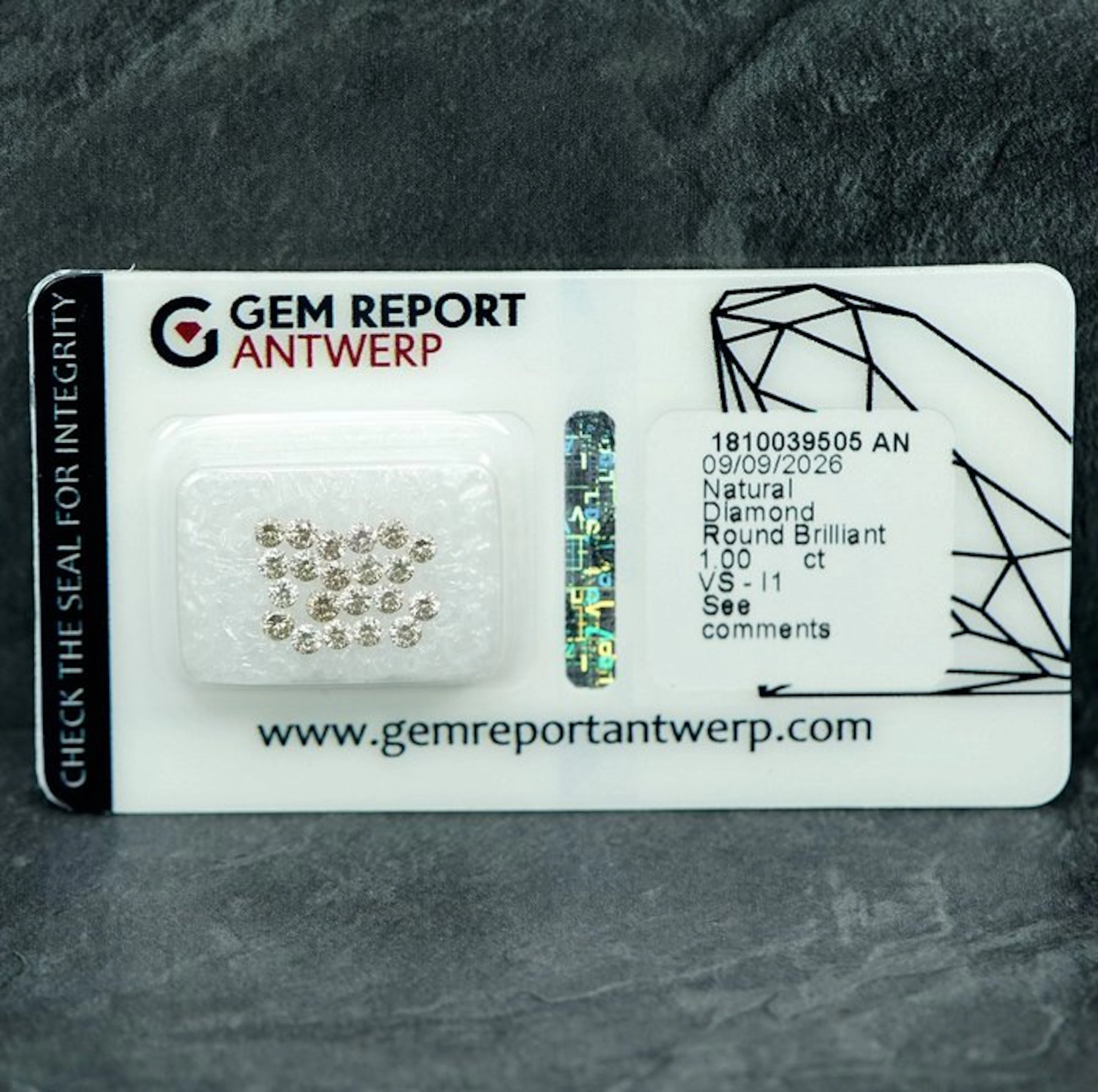 21 pcs Diamond (Natural) - 1.00 ct - Round - VS1, I1 - Gem Report Antwerp (GRA)