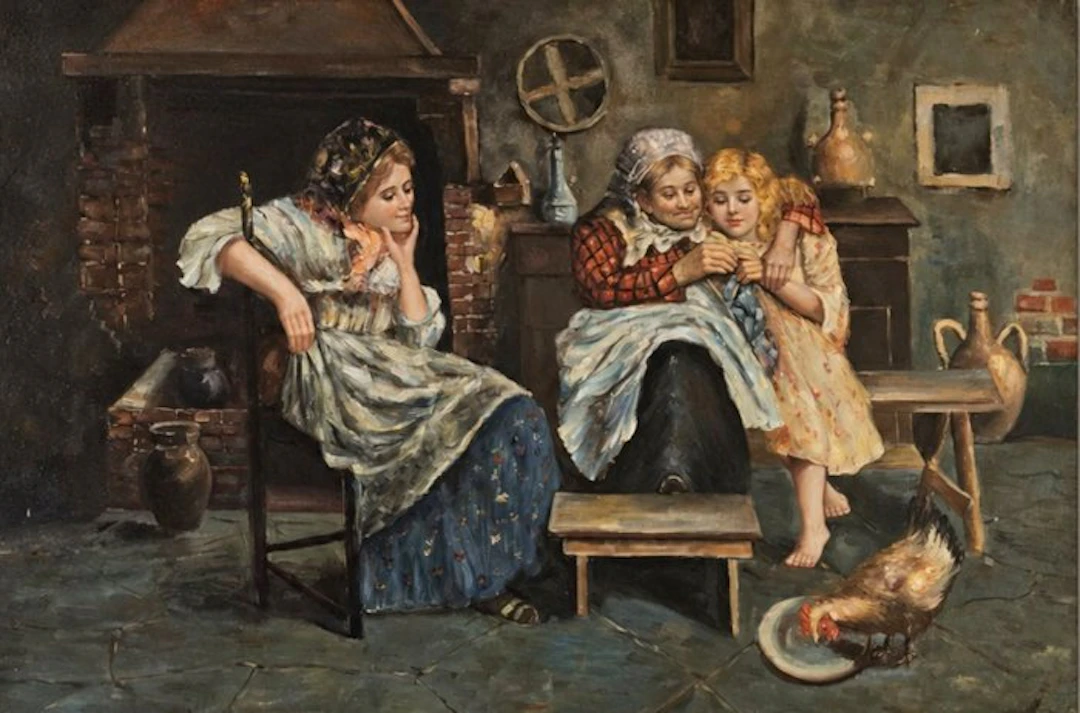 After Eugenio Zampighi (1859–1944) - The Knitting Lesson