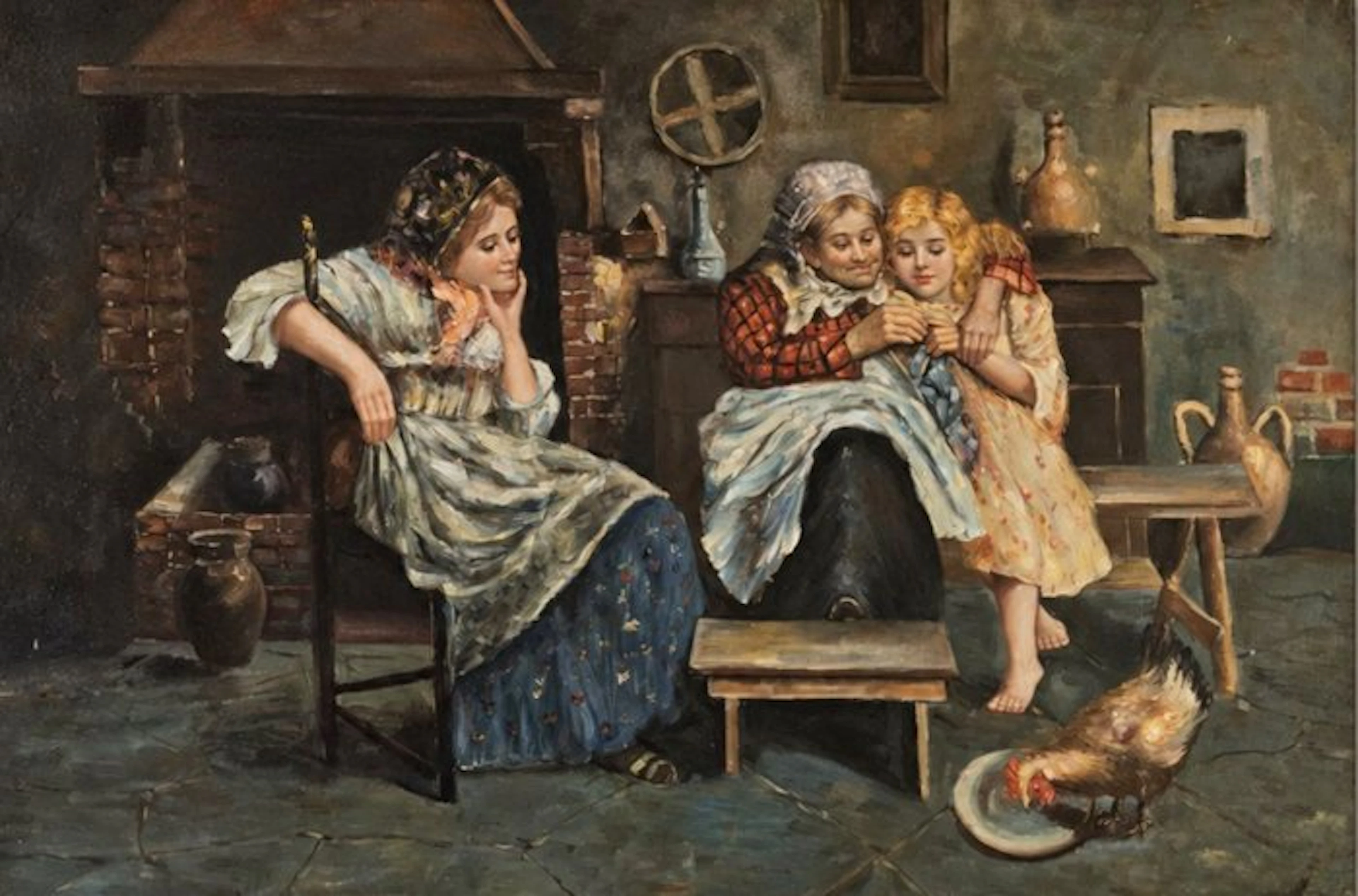 After Eugenio Zampighi (1859–1944) - The Knitting Lesson