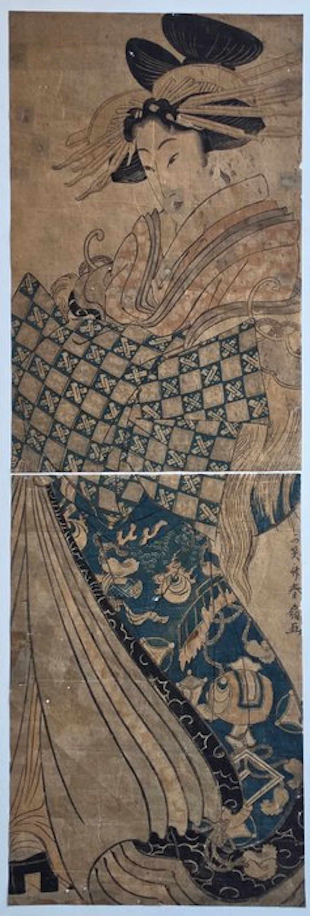 A Standing Beauty (Bijinga) of Courtesan in a Patterned...