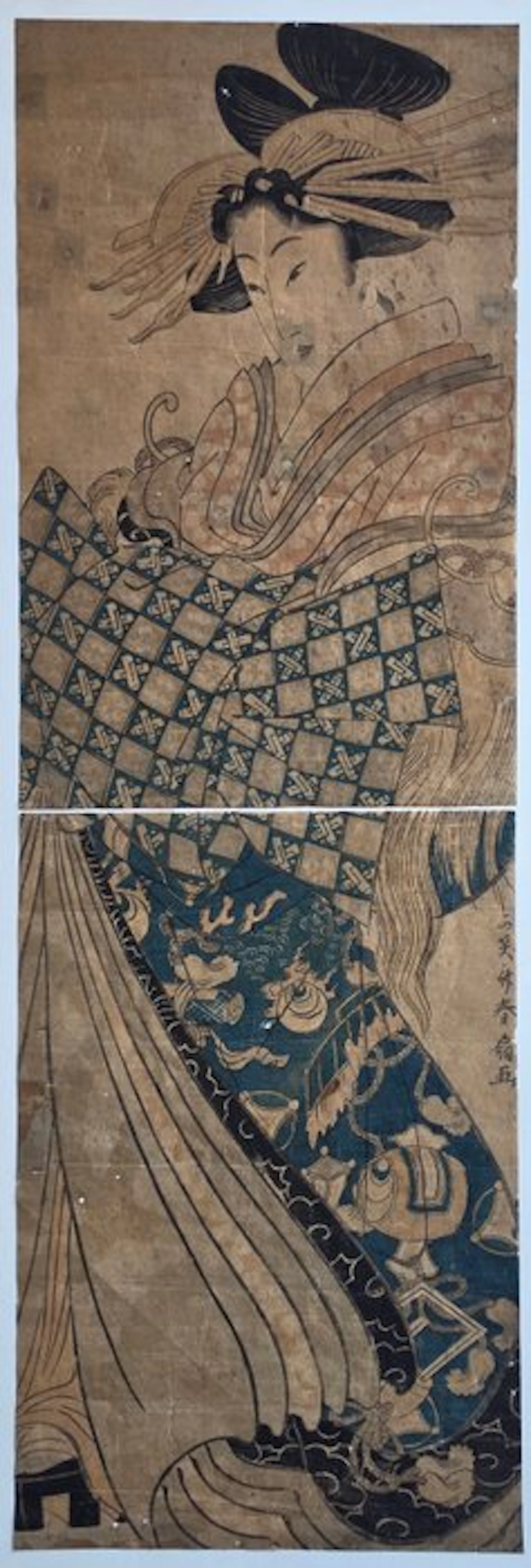 A Standing Beauty (Bijinga) of Courtesan in a Patterned...
