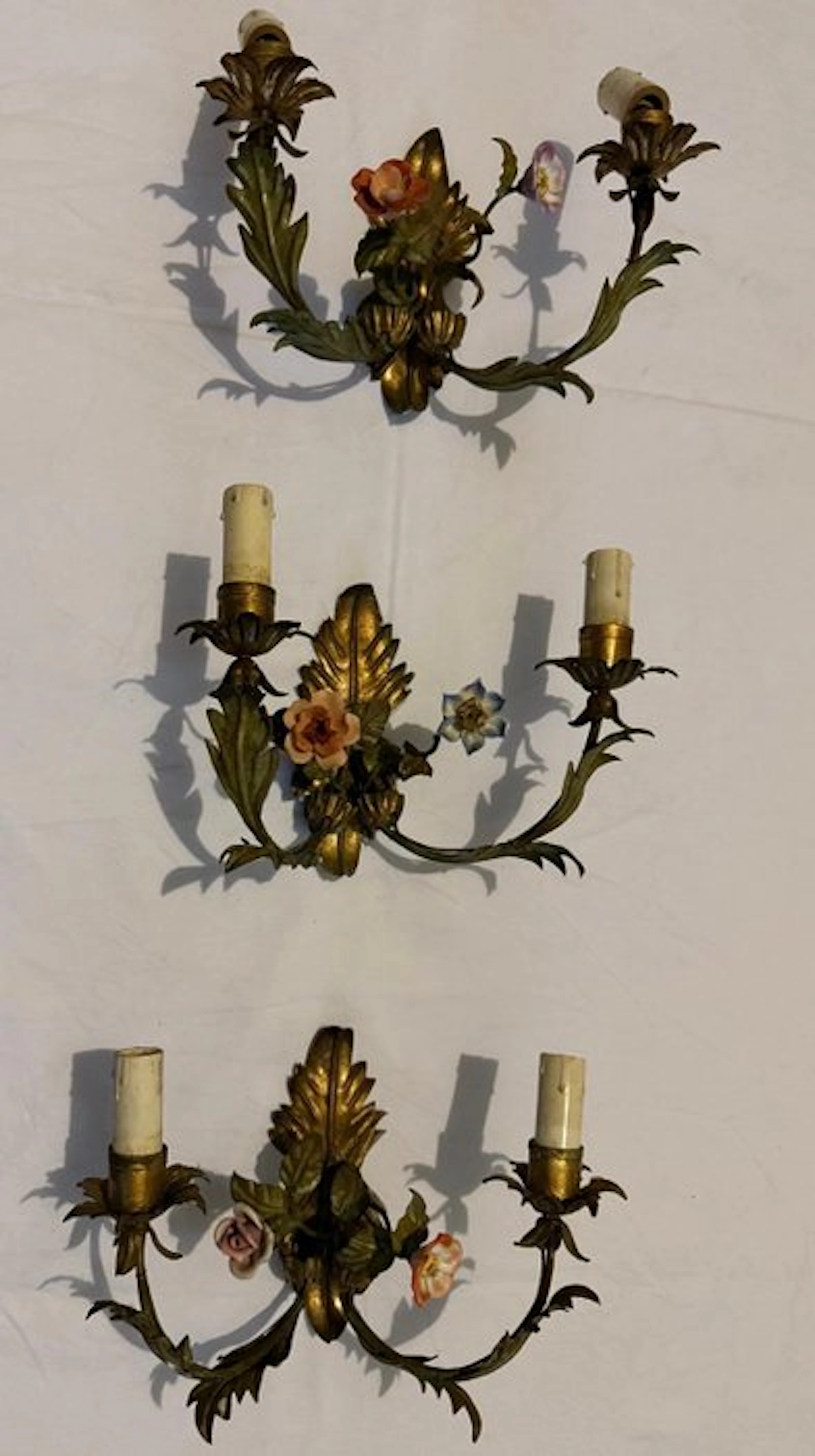 Wall sconce (3) - Bronze, Porcelain, Metal, Gold plated