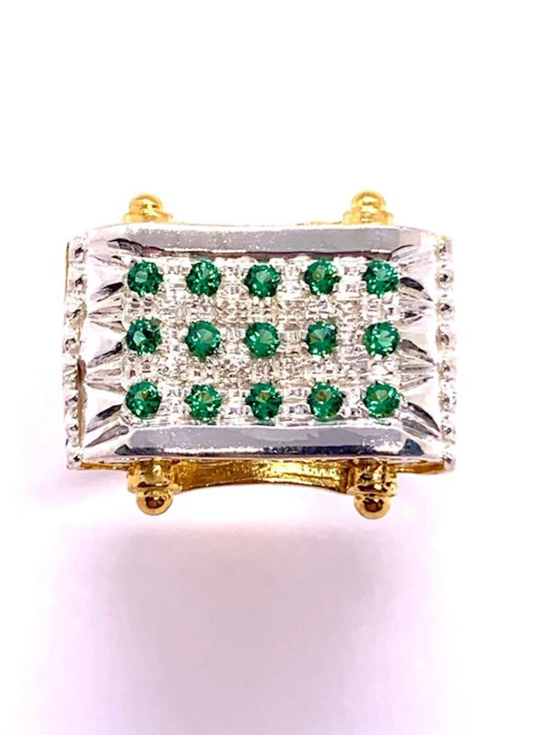No reserve price - Ring - 9 kt. Yellow gold, Silver Emerald