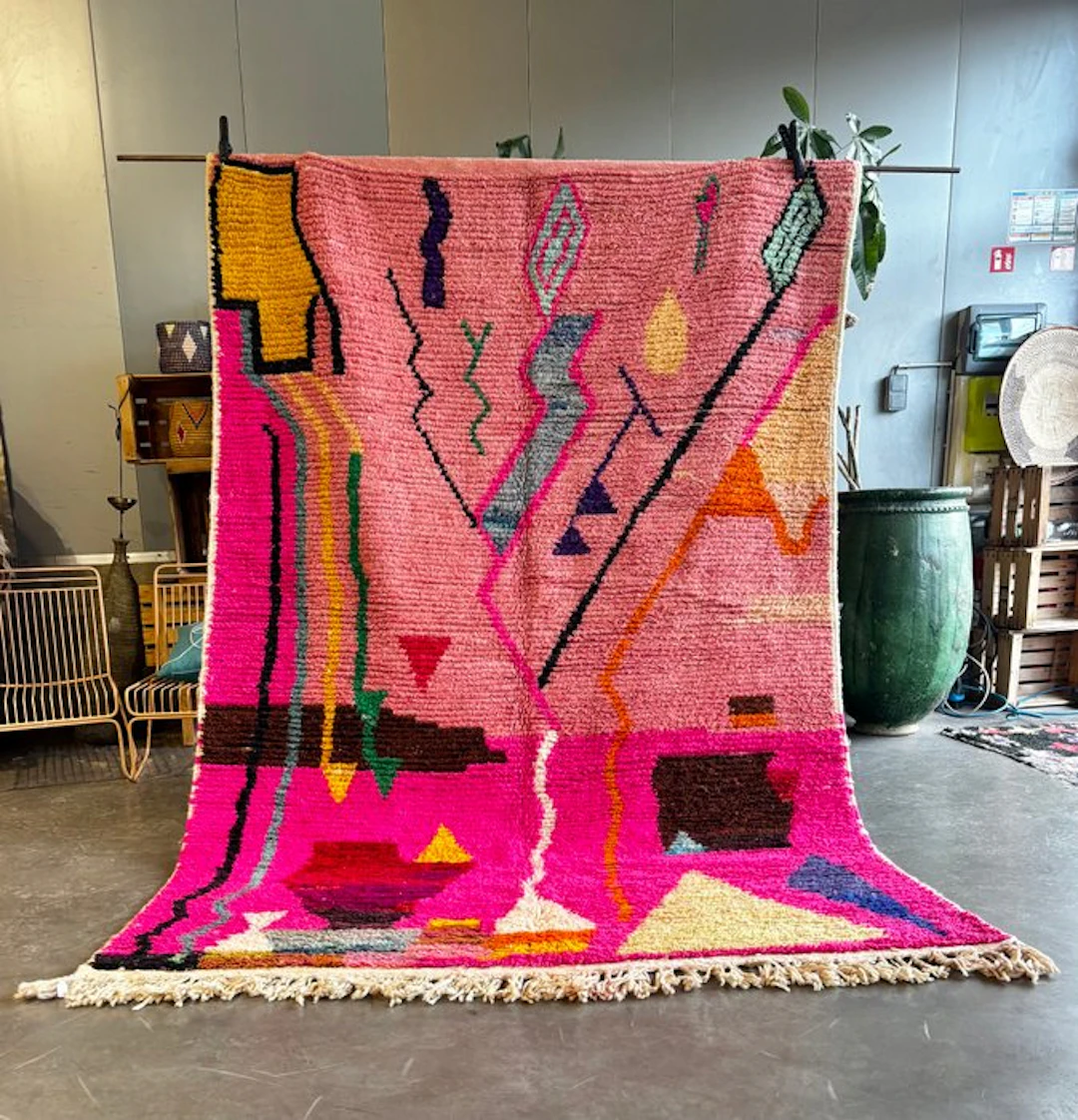 Colorful Moroccan Berber Rug – Handwoven Boujad Wool...