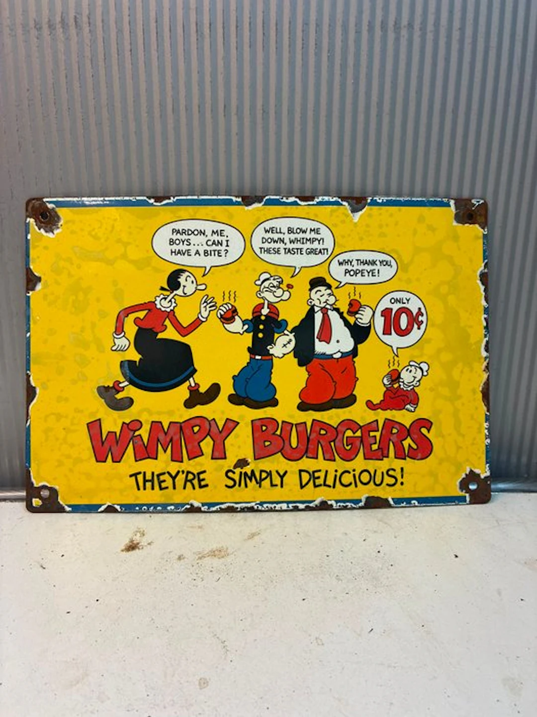Popeye – Wimpy Burgers – Vintage emaille reclamebord –...