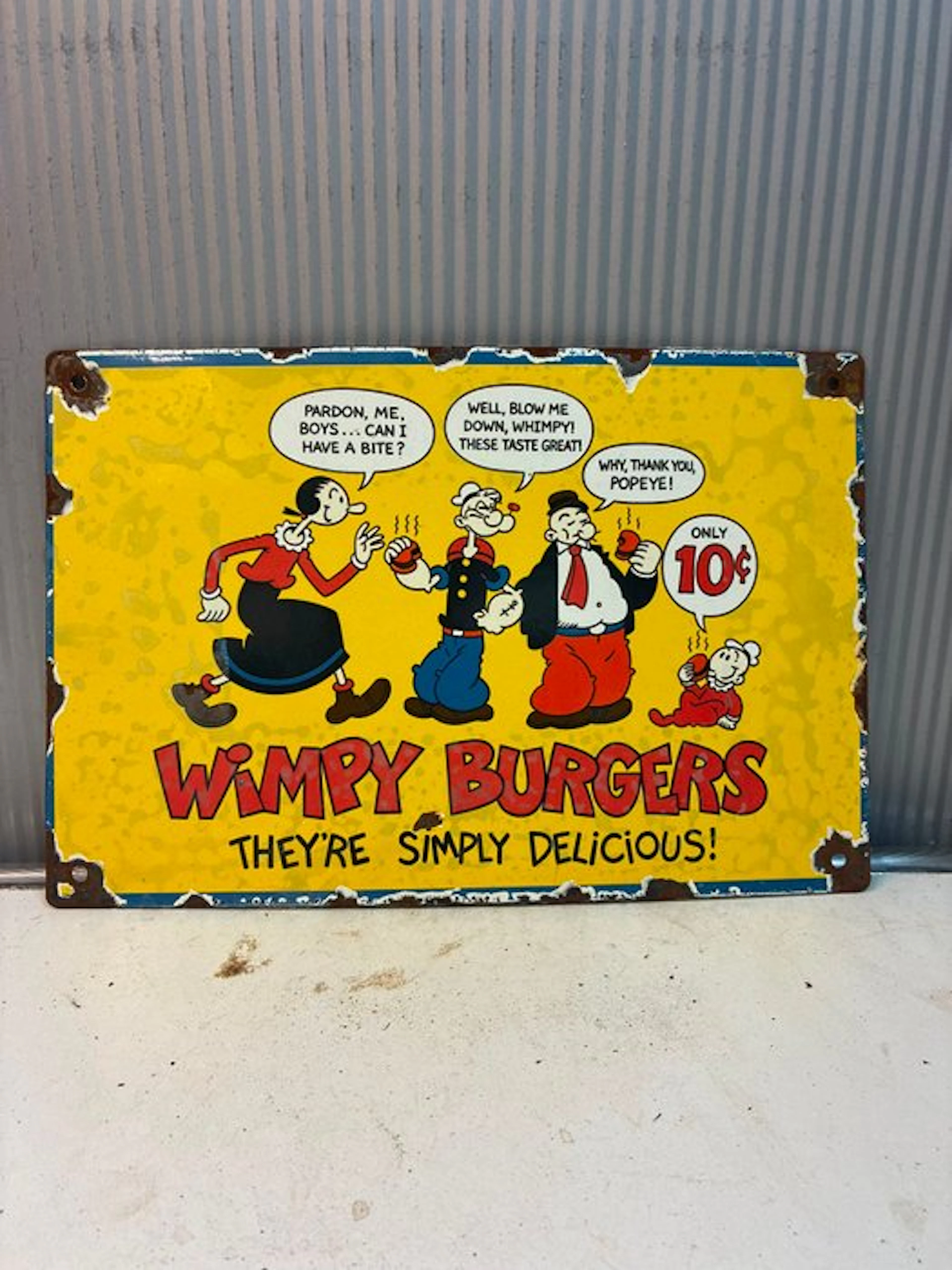 Popeye – Wimpy Burgers – Vintage emaille reclamebord –...