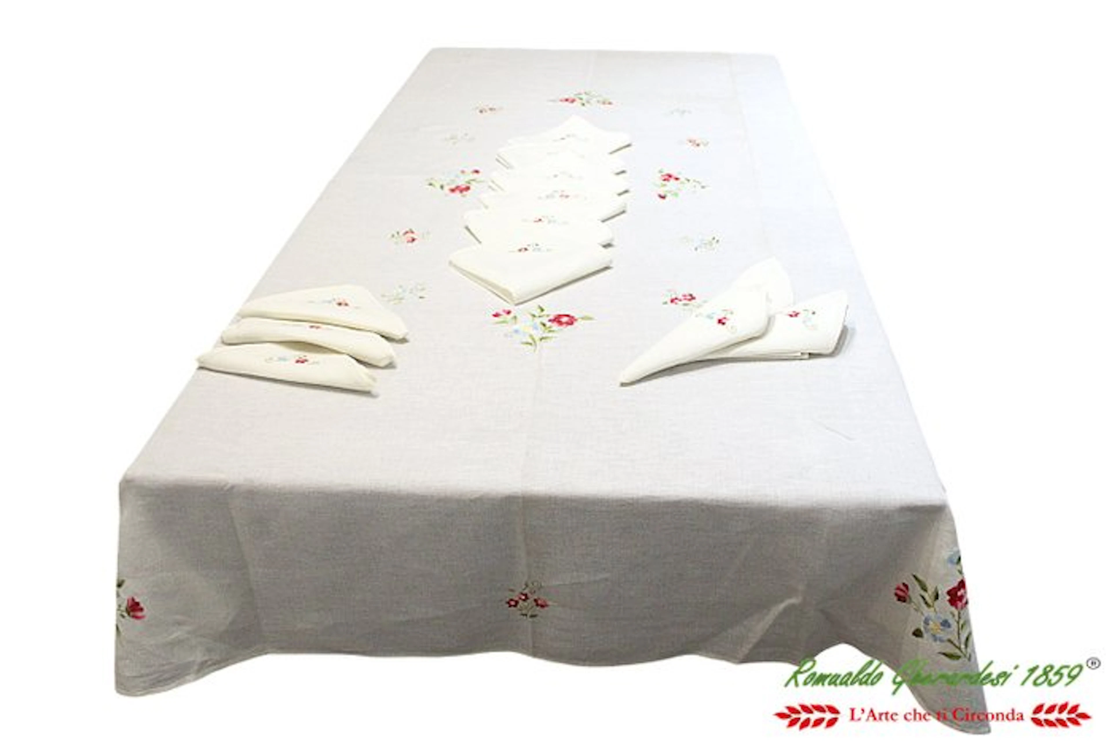 Tovaglia rettangolare x 12 Ricamo a mano punto raso 100%...