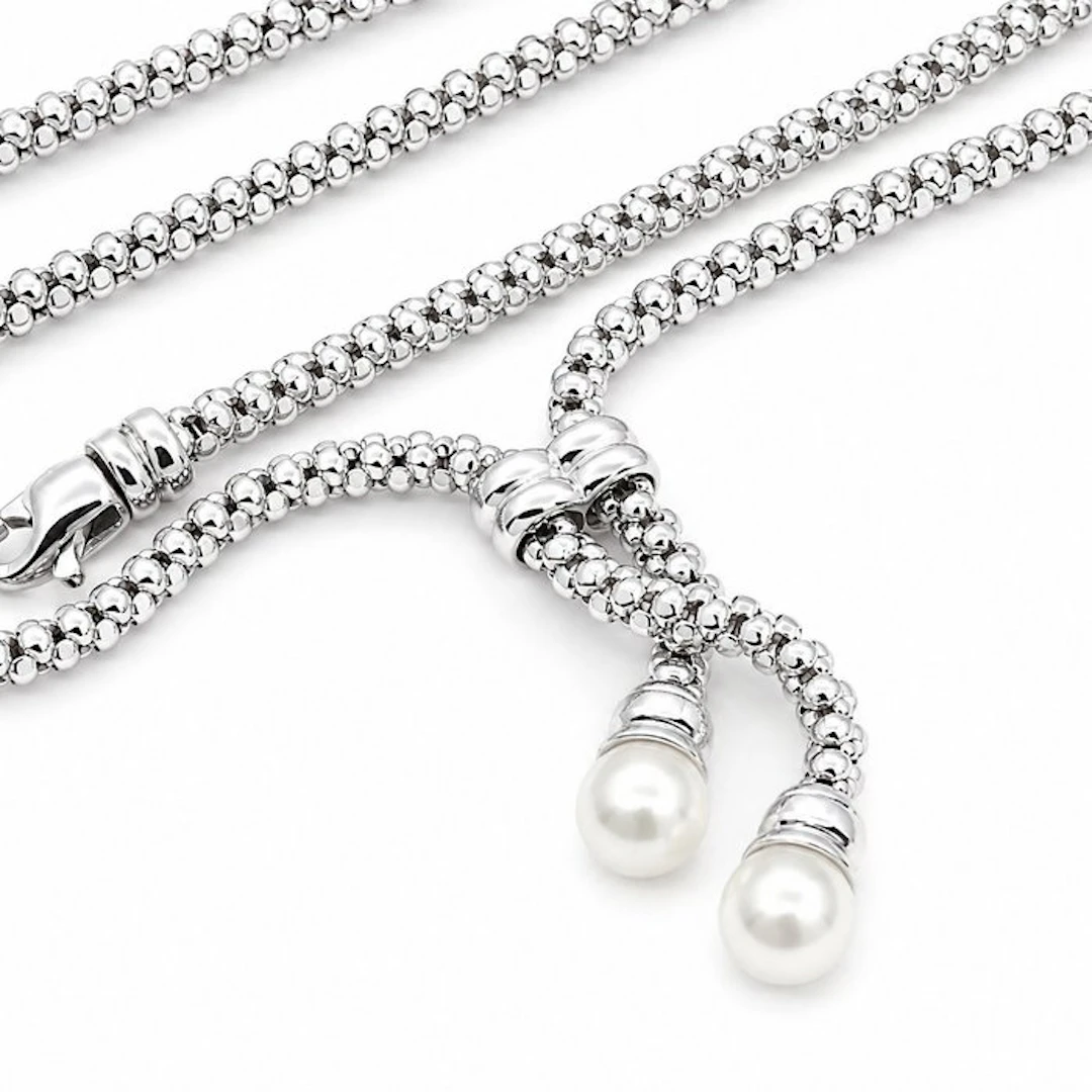 Necklace - 18 kt. White gold Pearl - Made in Italy - Handmade