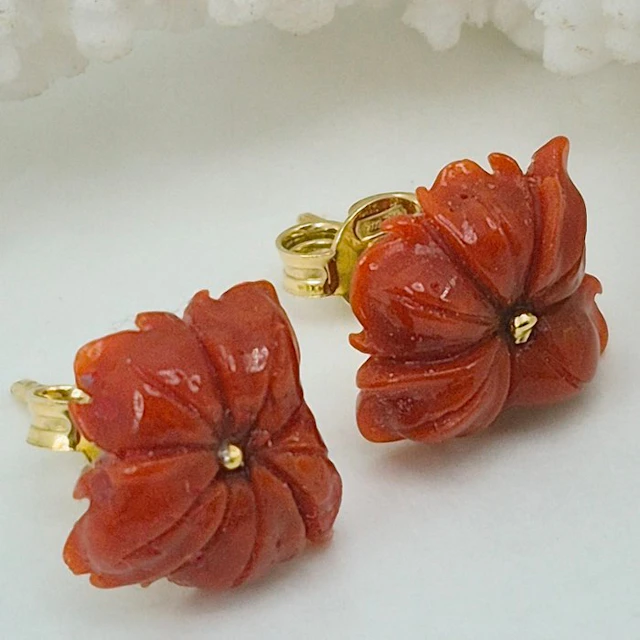 Coral - Silver, Gold-plated, No Reserve - Earrings - CORALLO MEDITERRANEO