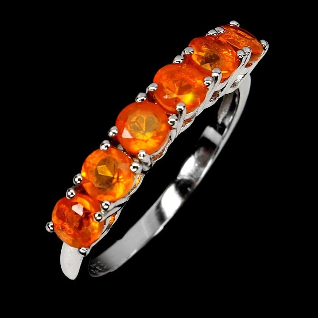 No reserve price - Ring Silver, 14K White Gold plated Fire Opal