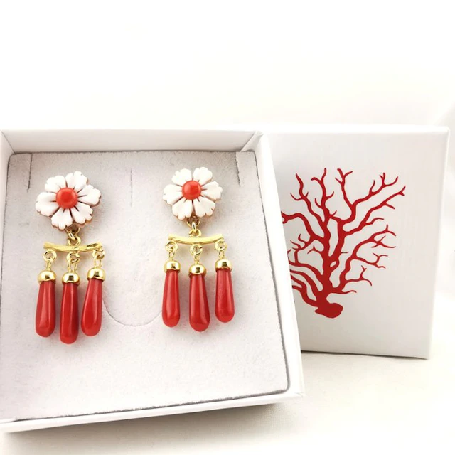 Coral - Sterling Silver 925 - Earrings - Italian craftsmanship