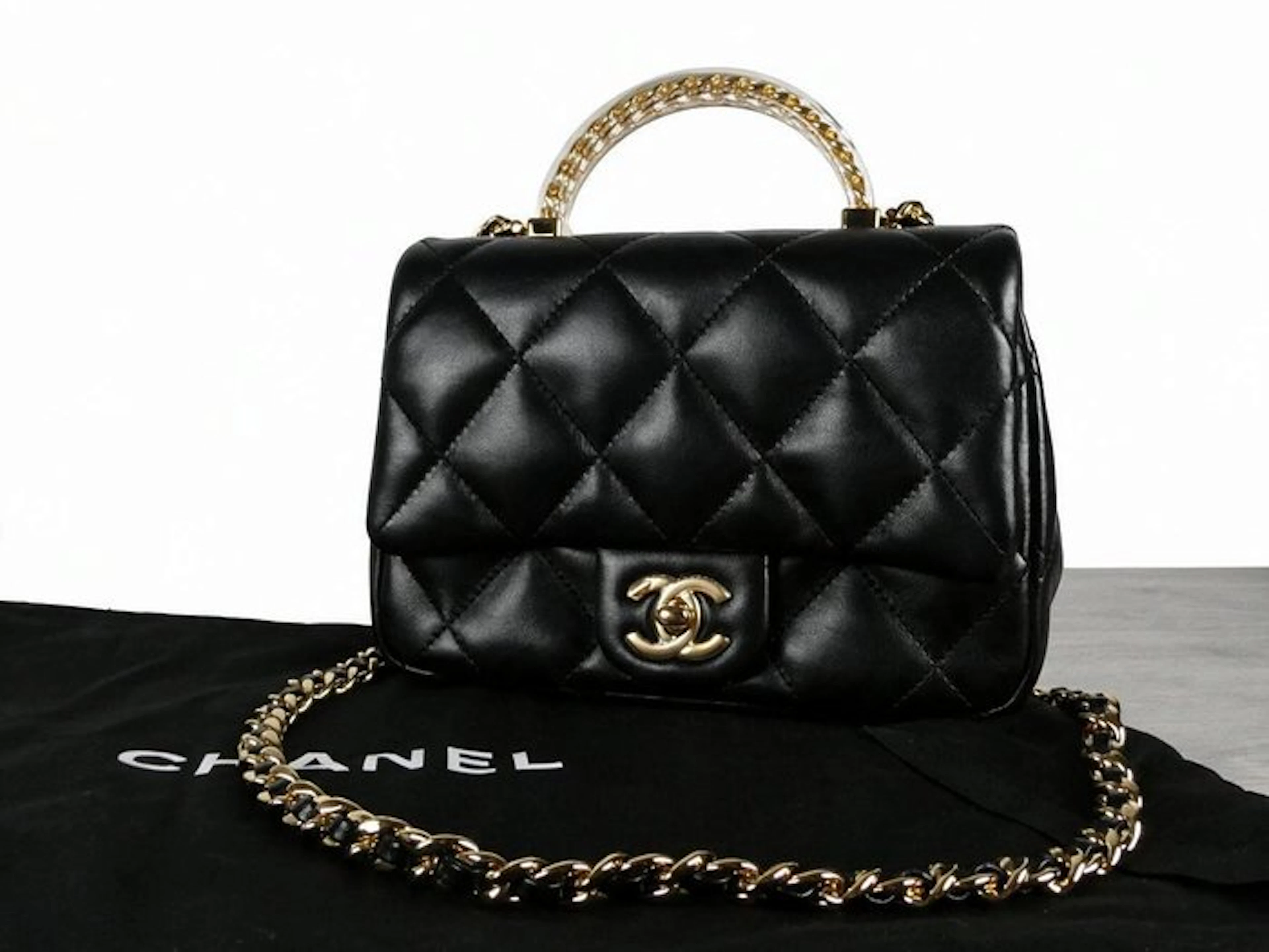 Chanel - Shiny Lambskin Quilted Top Handle Flap - Bag