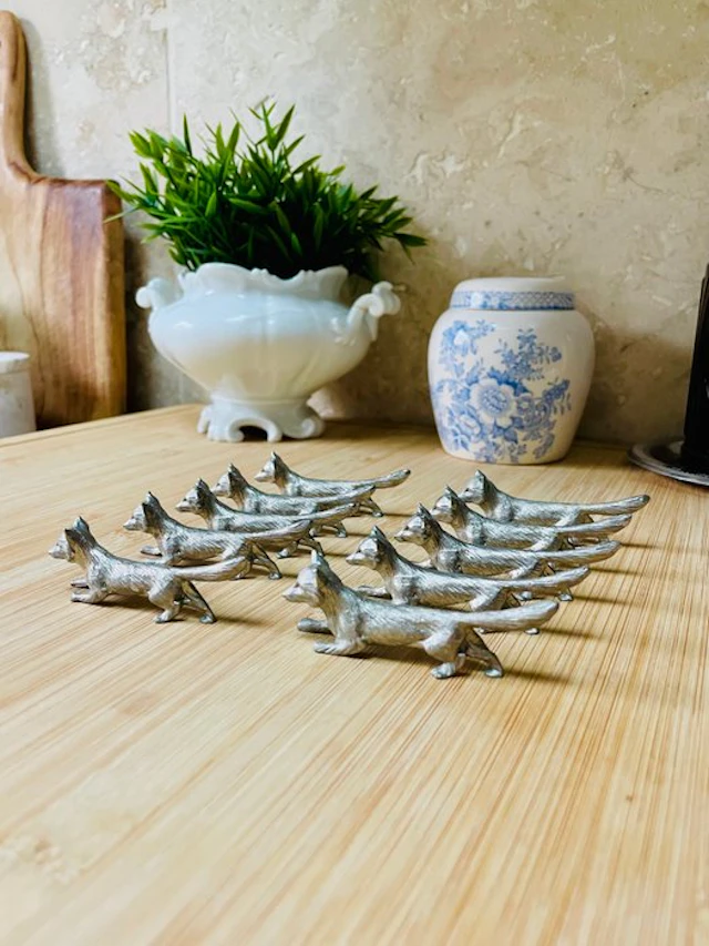 Knife rest (10) - Silverplated - Silvered metal foxes.