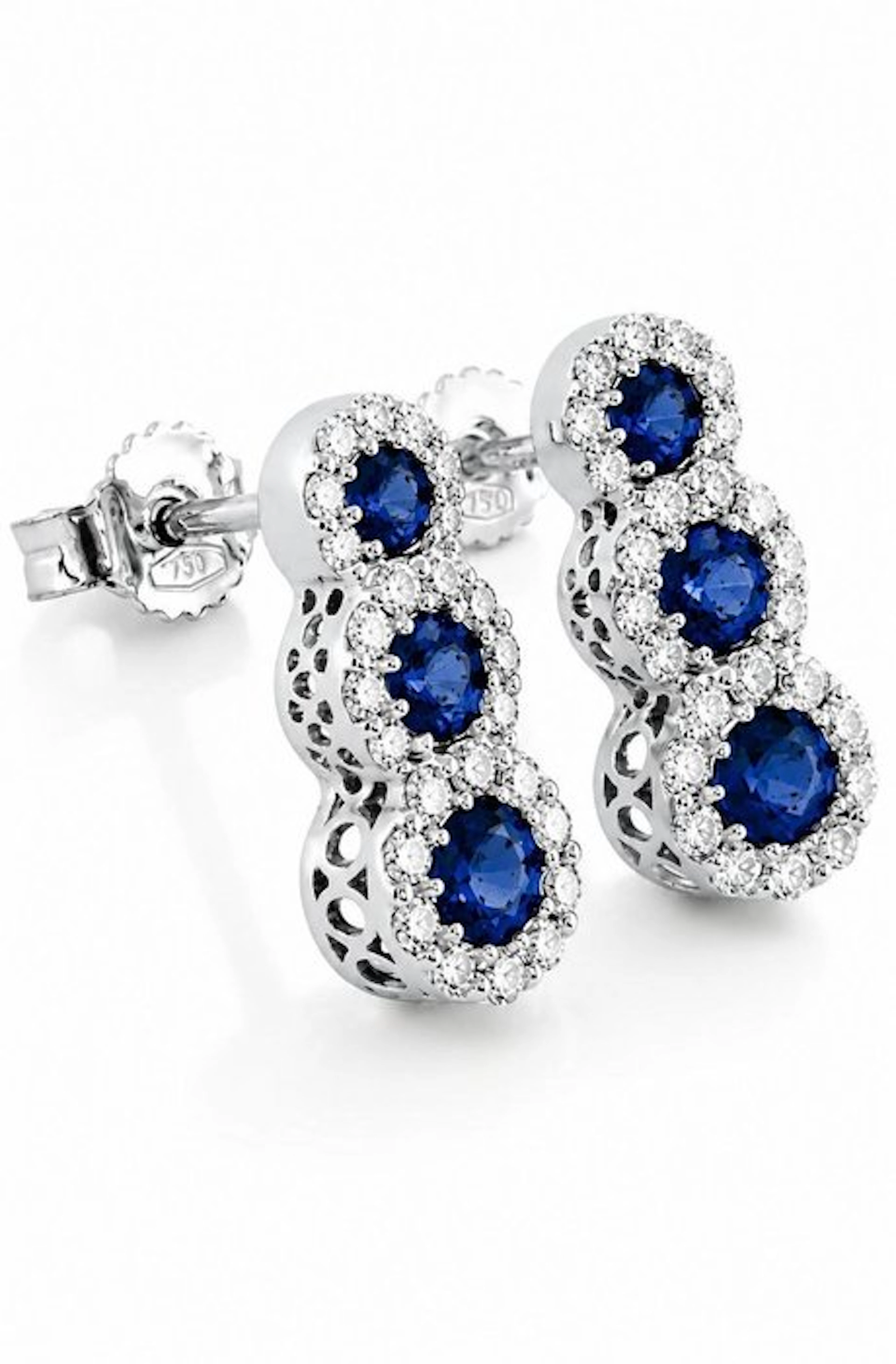 Earrings - 18 kt. White gold Sapphire - Diamond