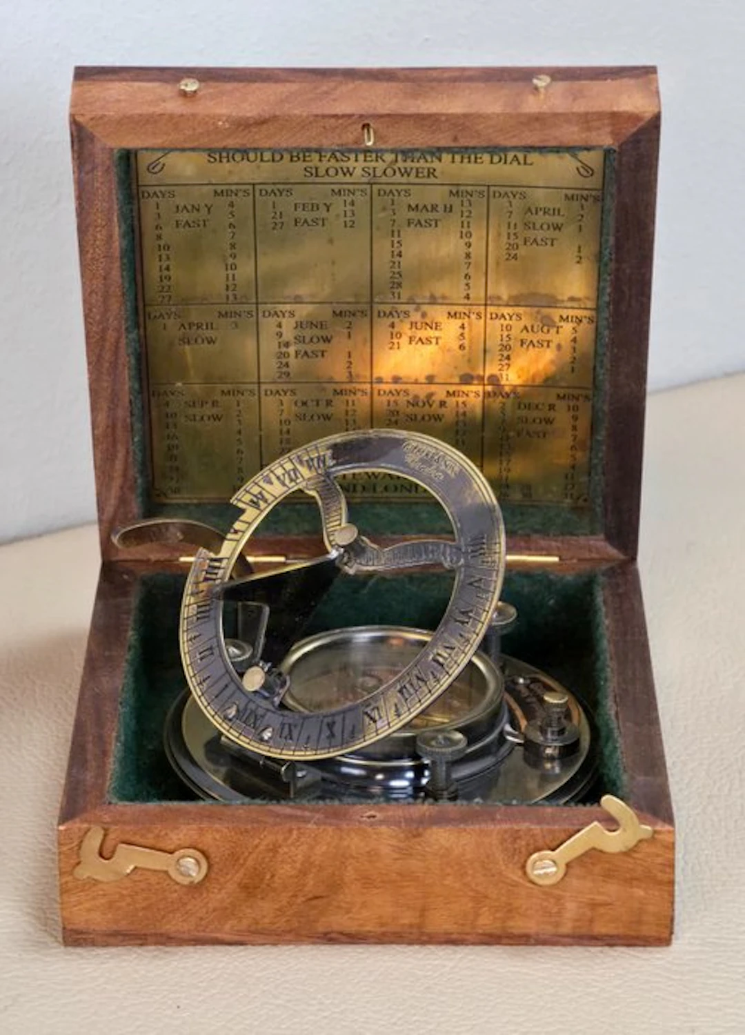 Compass (2) - Brass, Wood - Sundial compass.